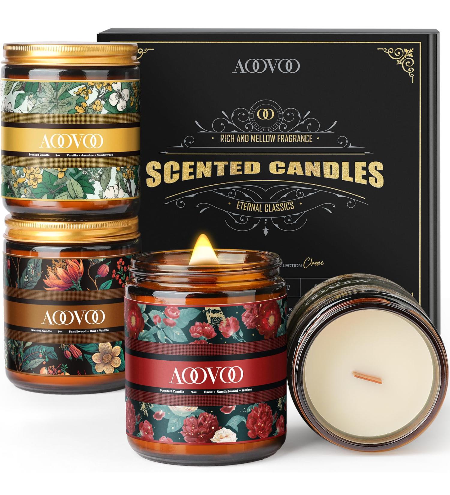 AOOVOO Scented Candles for Men - Premium Soy Candles Set | Vanilla Bean Rose Sandalwood & Mahogany Scents | Ideal for Home Fragrance and Gifts - Buy Online on GoSupps.com