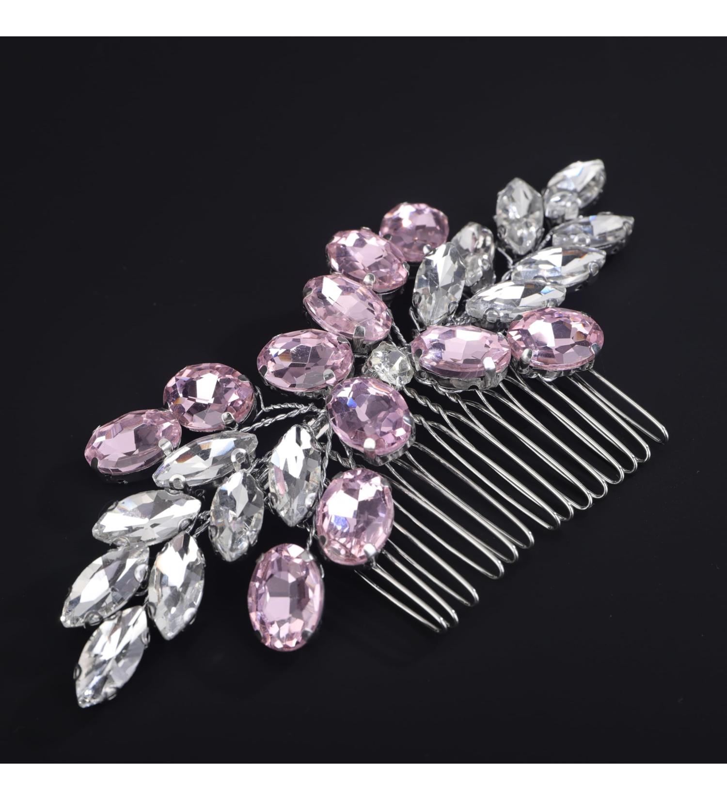 Kercisbeauty Wedding Bridal Pink Crystals Hair Comb Side Headpiece Cute Handmade Hair Jewelry for Women Bridal Shower Hair Piece (Pink) - Buy Online on GoSupps.com