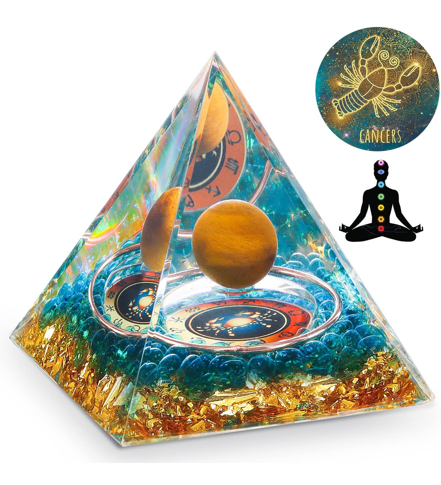 HuiJuKeJi Healing Crystals Cancers Orgonit Pyramid Constellation Gifts - 12 Companion Birthstone & Tiger Eye Stone Crystal Pyramid for Astrology Energy Healing Reiki Chakra Stone 6cm -Cancers - Buy Online on GoSupps.com
