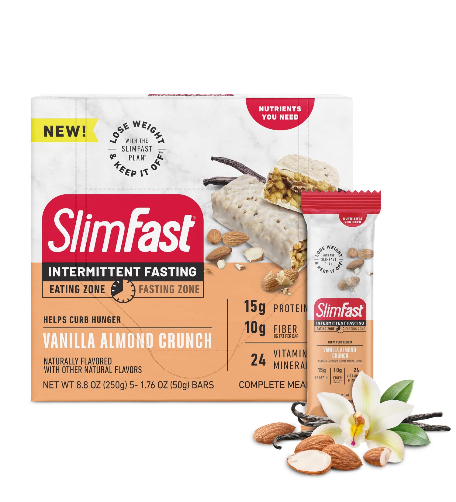 SlimFast Intermittent Fasting Protein Bars - Vanilla Almond Crunch 5 Bars (Pack of 1) - Buy Online on GoSupps.com