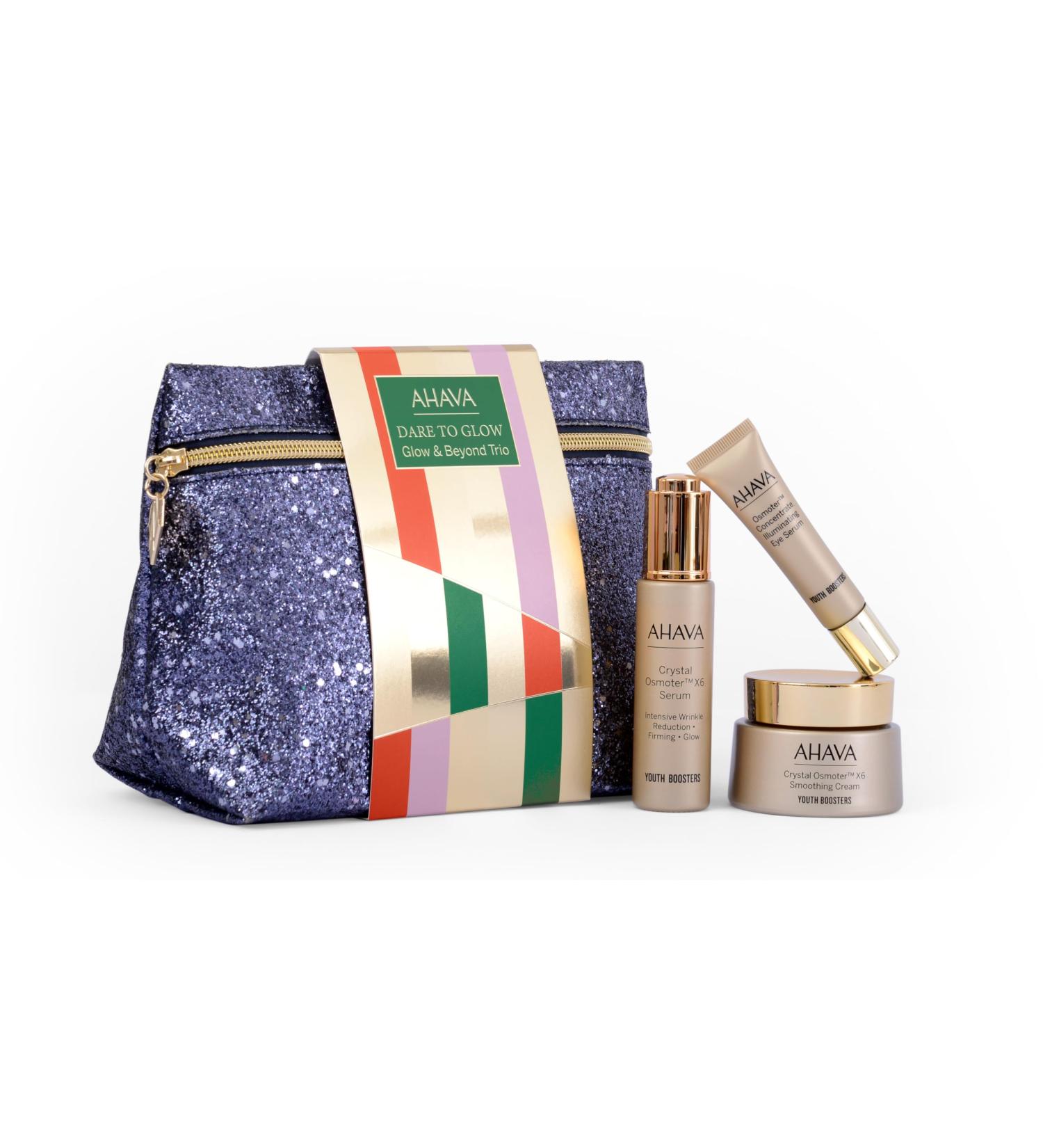 AHAVA Glow & Behold Trio Includes Osmoter Concentrate Illuminating Eye Serum 15ml Crystal Osmoter x6 Serum 30ml & Smoothing Cream 50ml Hydrating Radiance-Boosting Skincare Set 2025 Collection - Dare to Glow - Buy Online on GoSupps.com