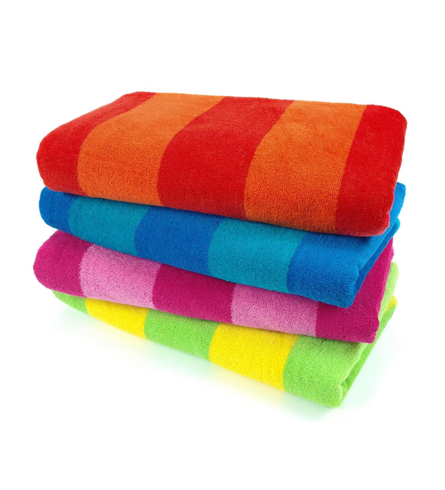Ben Kaufman 100% Cotton Velour Towels - Soft & Absorbent - 30 x 60 - Assorted Striped Colors - 4 Pack - Buy Online on GoSupps.com