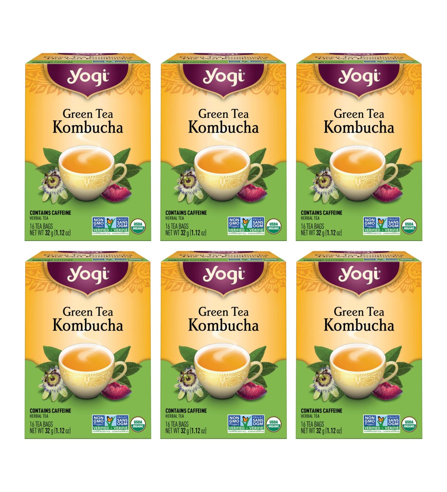 Yogi Tea - Green Tea Kombucha Tea - 6 Pack 96 Tea Bags Total - Buy Online on GoSupps.com