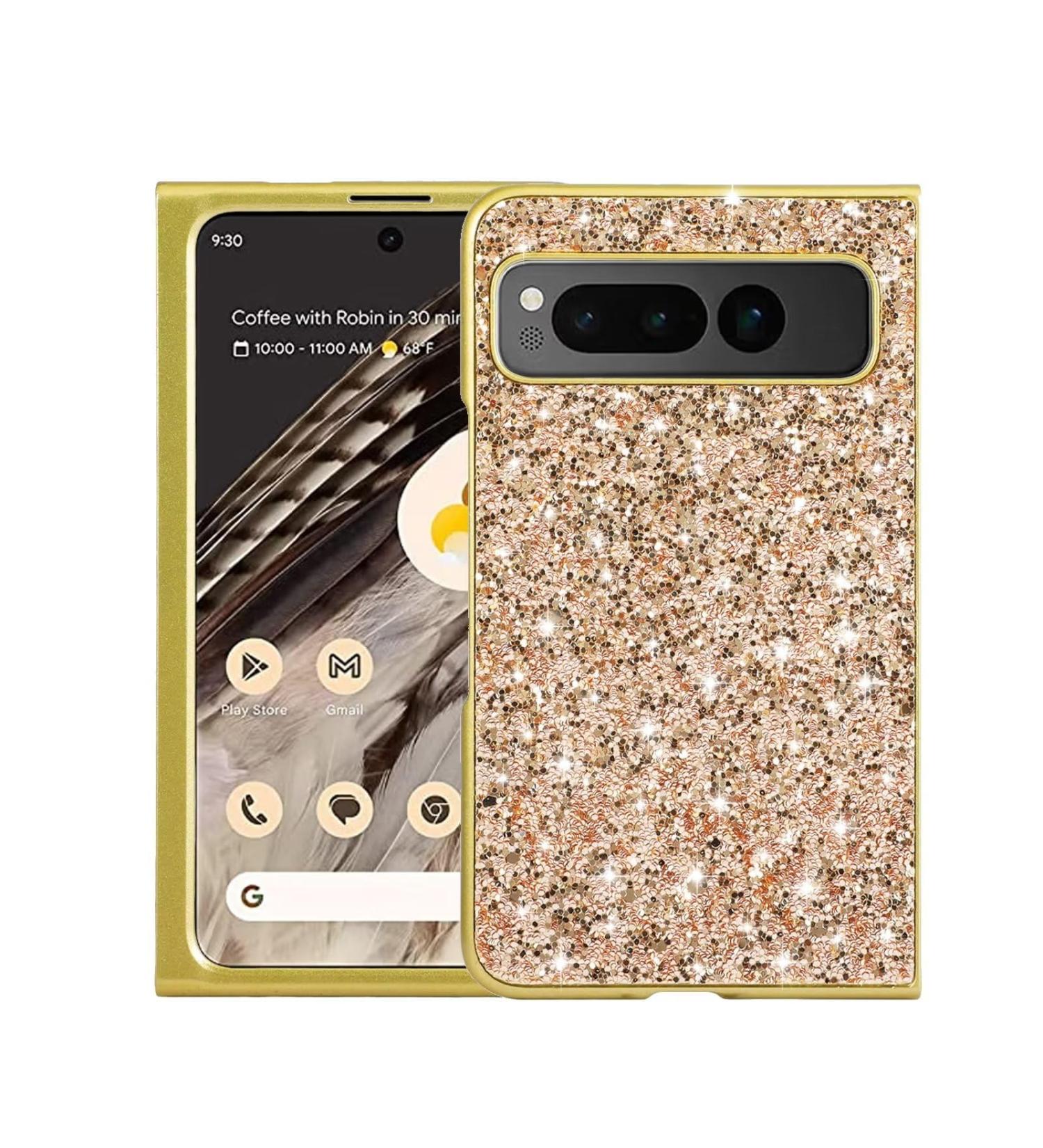 Tivenfezk Nadoli Glitter Shell Case for Google Pixel Fold - Gold Glossy Bling Ultra-Thin Shockproof Protective Cover - Buy Online on GoSupps.com