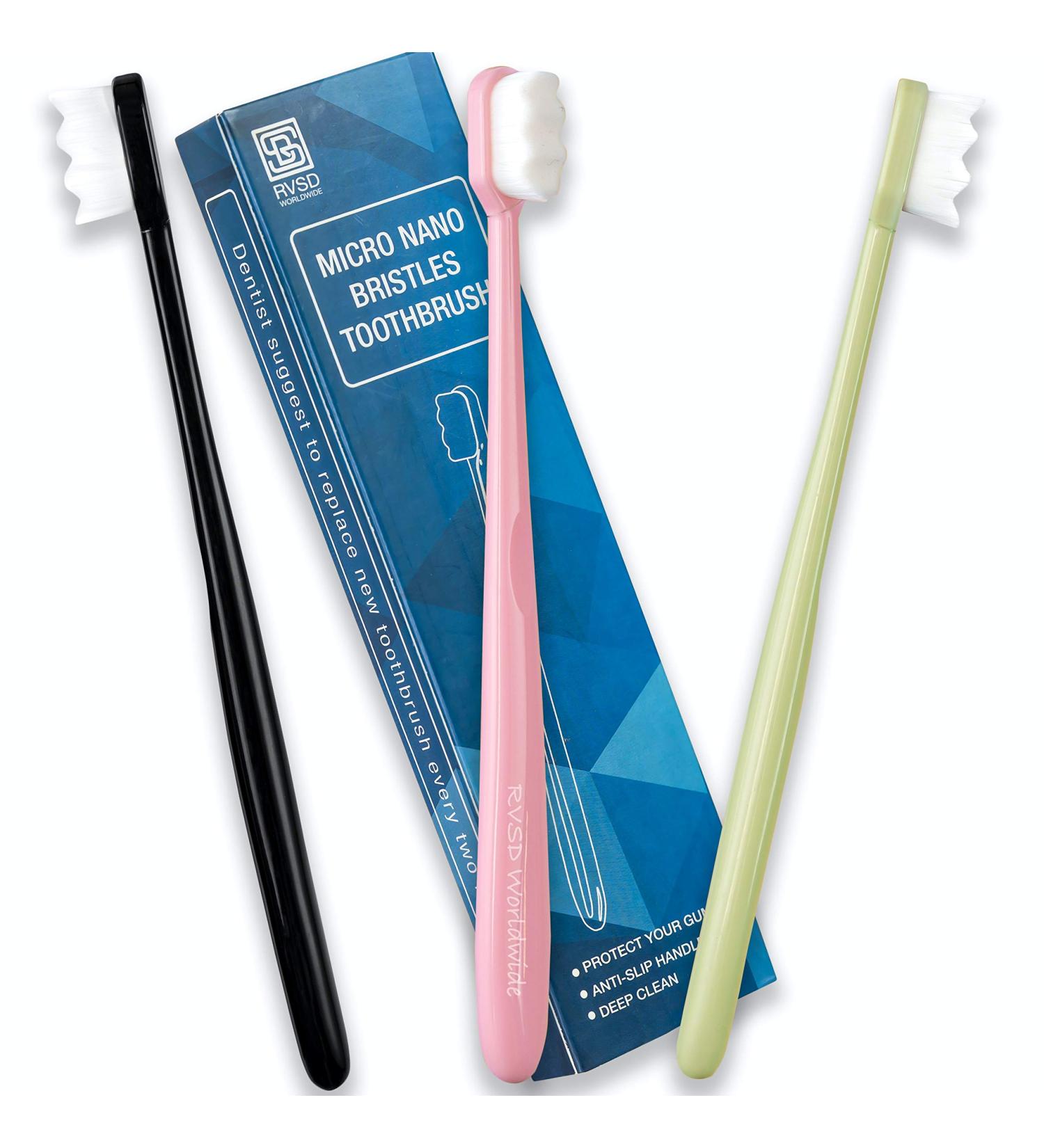 Ultra-Soft Toothbrush for Sensitive Teeth - 20000 Floss Bristles - Manual Dental Brush for Adults - Pink, Black, Green - Great Cleaning Effect - Buy Online on GoSupps.com