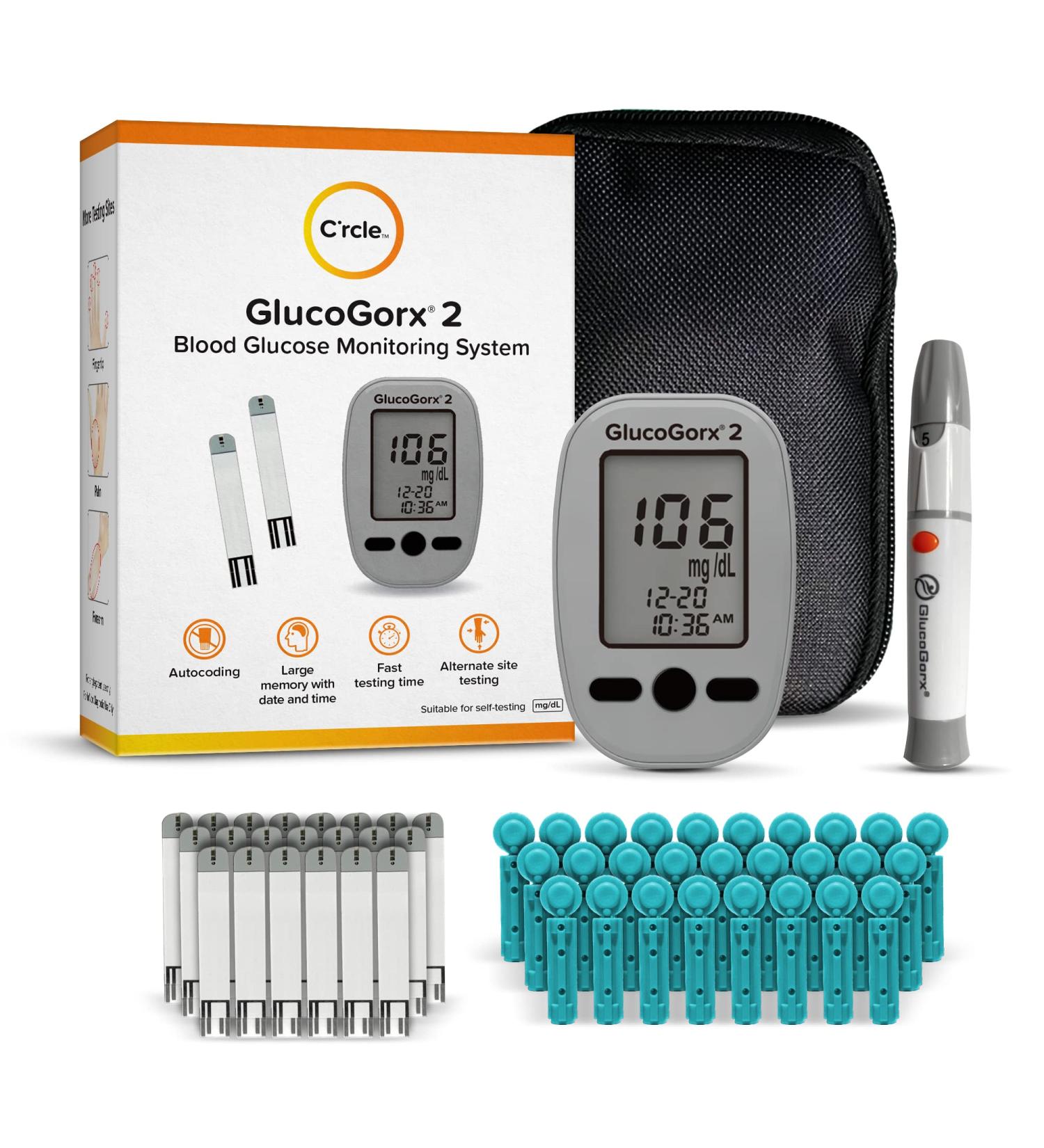 Blood Glucose Monitor Kit for Diabetes Testing - Autocoding, Large Memory, Fast Testing Time - Includes Monitor, Test Strips, Lancing Device, and Lancets - Buy Online on GoSupps.com