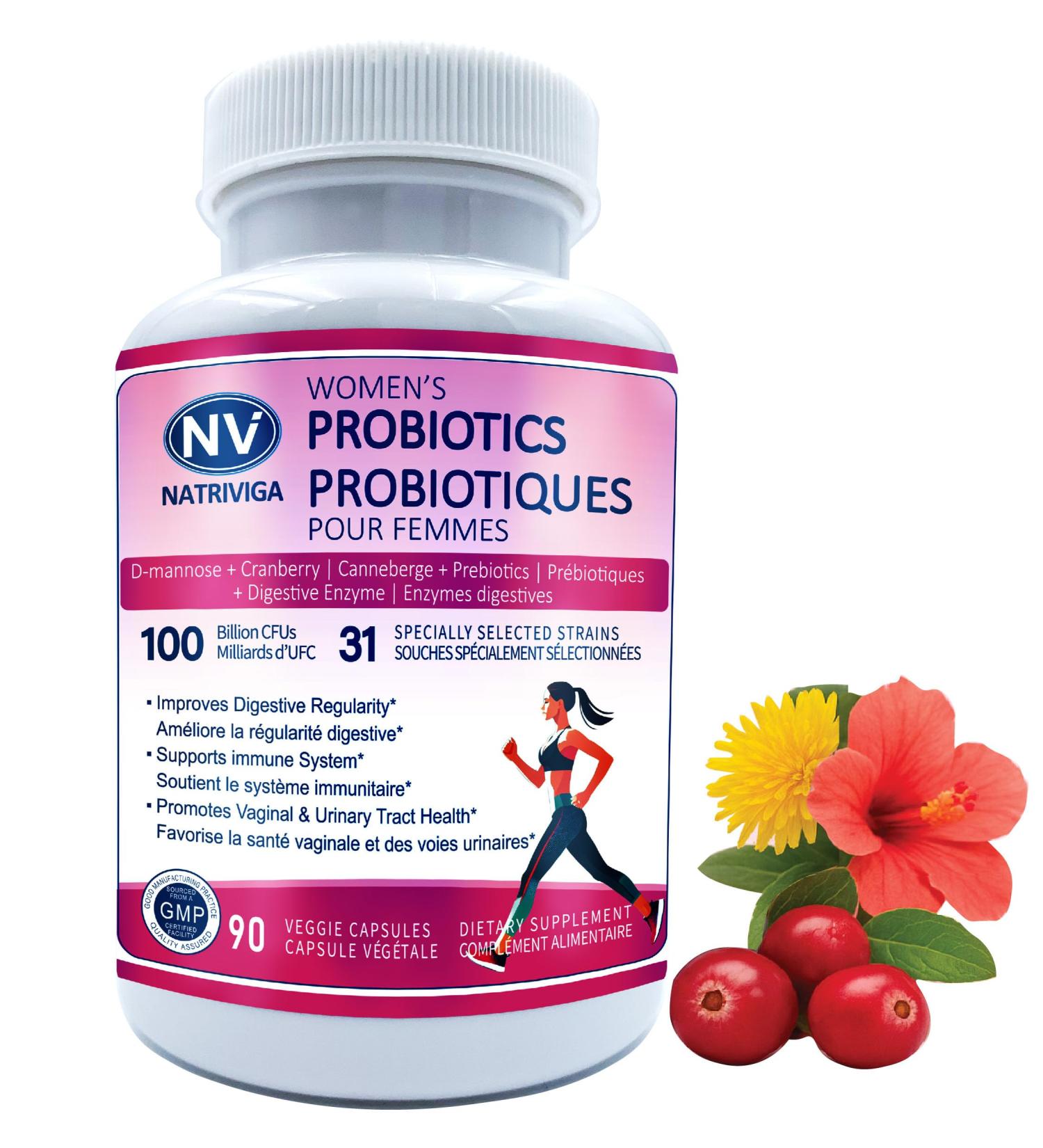 NATRIVIGA Women s Probiotic 100 Billion CFU 31 Strains with Prebiotics Digestive Enzymes Cranberry & D-Mannose Supports Gut Vaginal & Urinary Health 90 Veggie Capsules - Buy Online on GoSupps.com