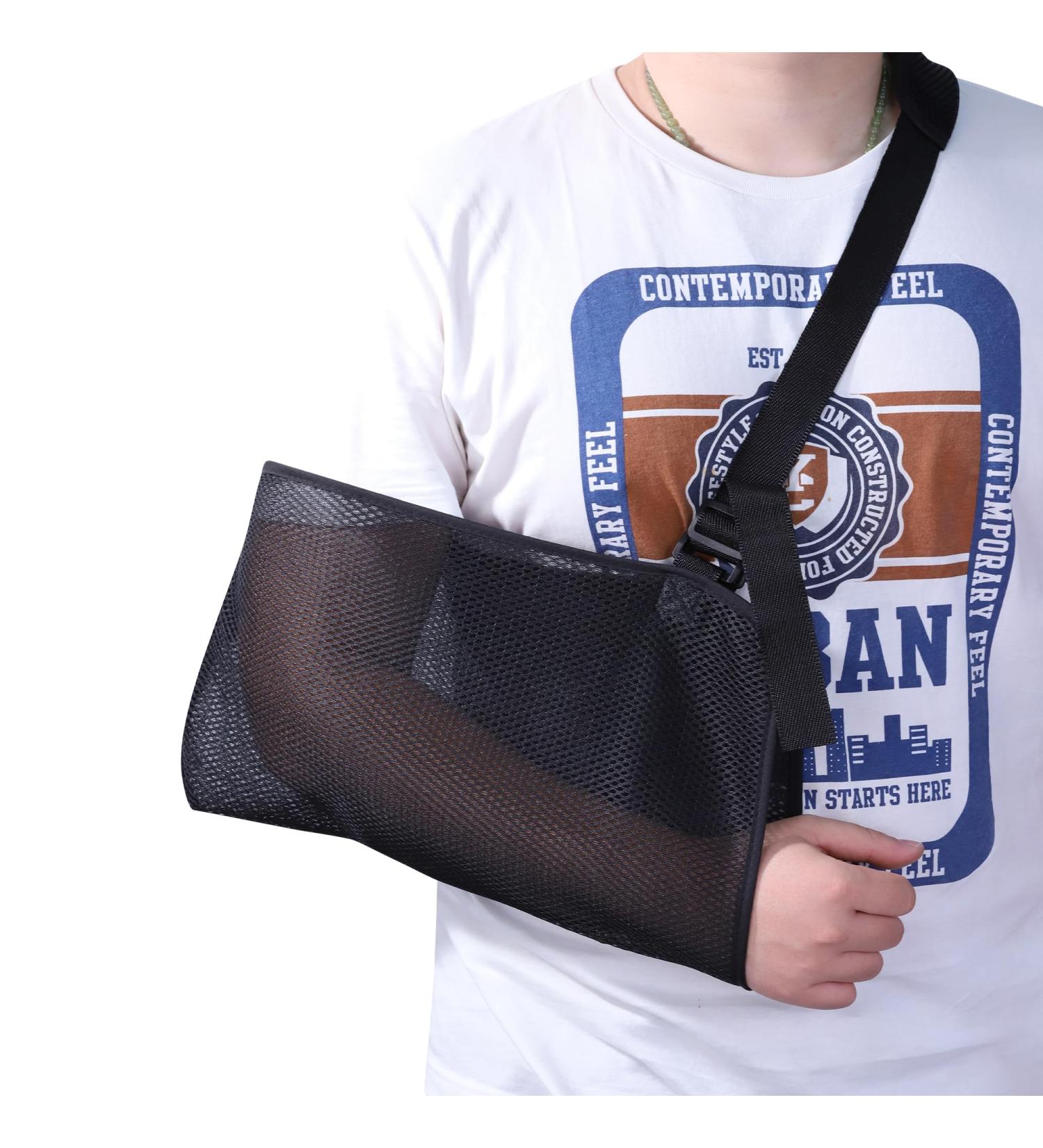 Arm Support Sling for Elbow Wrist & Shoulder Injuries - Lightweight Adjustable Arm Sling for Men & Women - Large Black - Buy Online on GoSupps.com