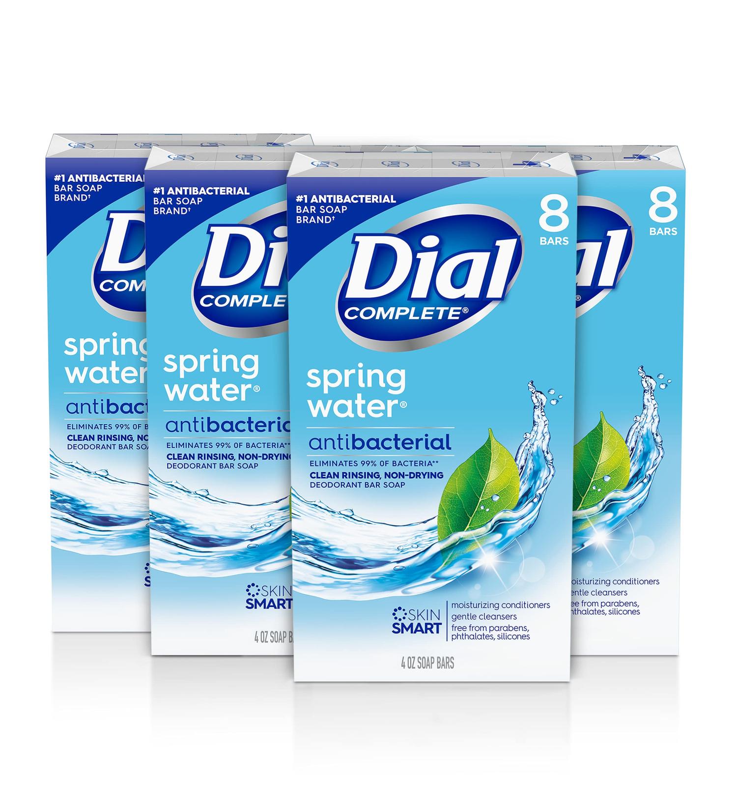 Dial Antibacterial Bar Soap Spring Water 4 oz - 32 Bars, Coconut Scent - 8 Count (Pack of 4) - Buy Online on GoSupps.com