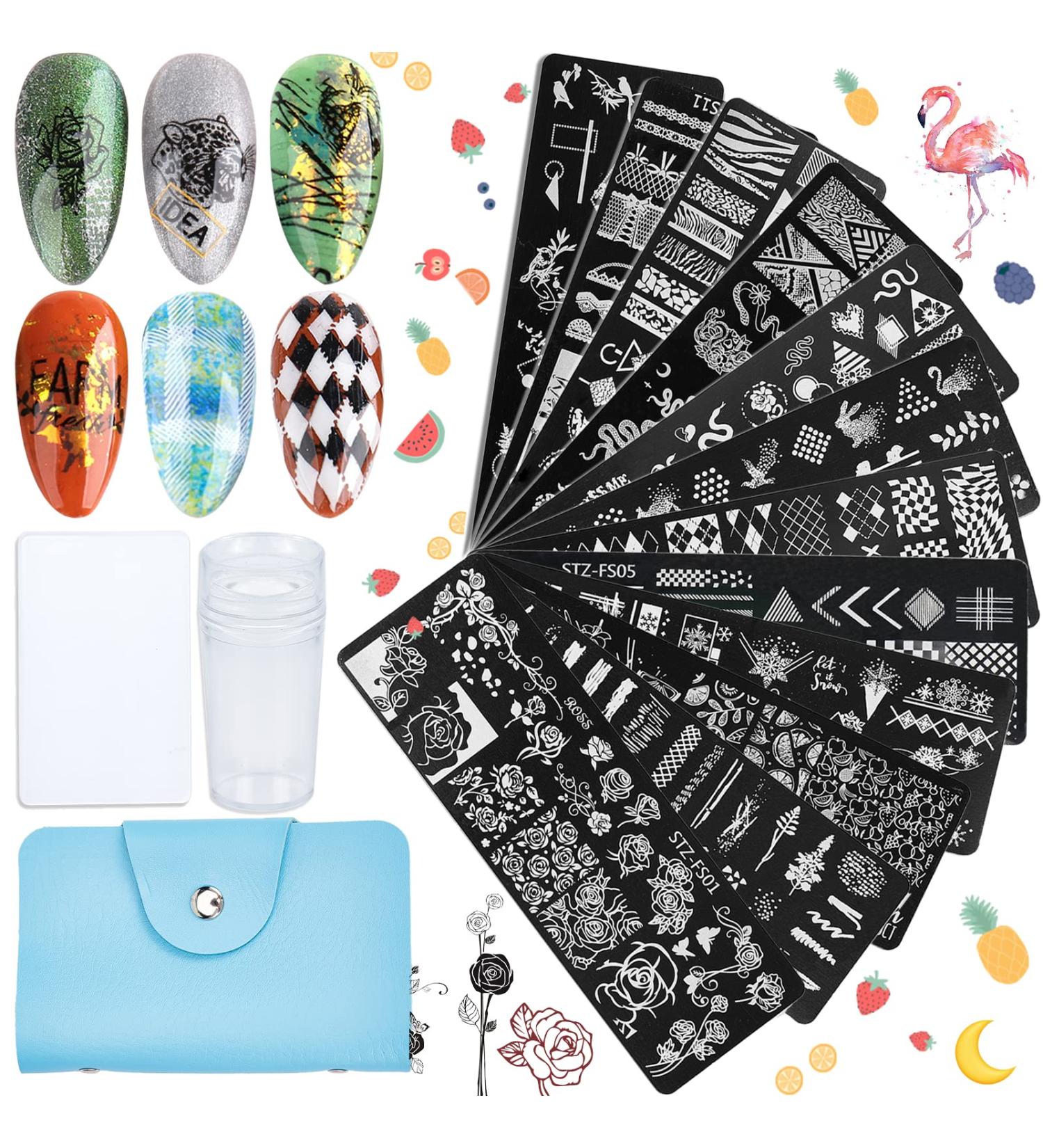 NICENEEDED Animal Nail Art Stamping Plates Set 6Pcs Design Nail Stamp Templates with Nail Stamper & Nail Scraper & Storage Bag Checkerboard Flowers Nail Plate for Nail Art Equipment Style 3 - Buy Online on GoSupps.com