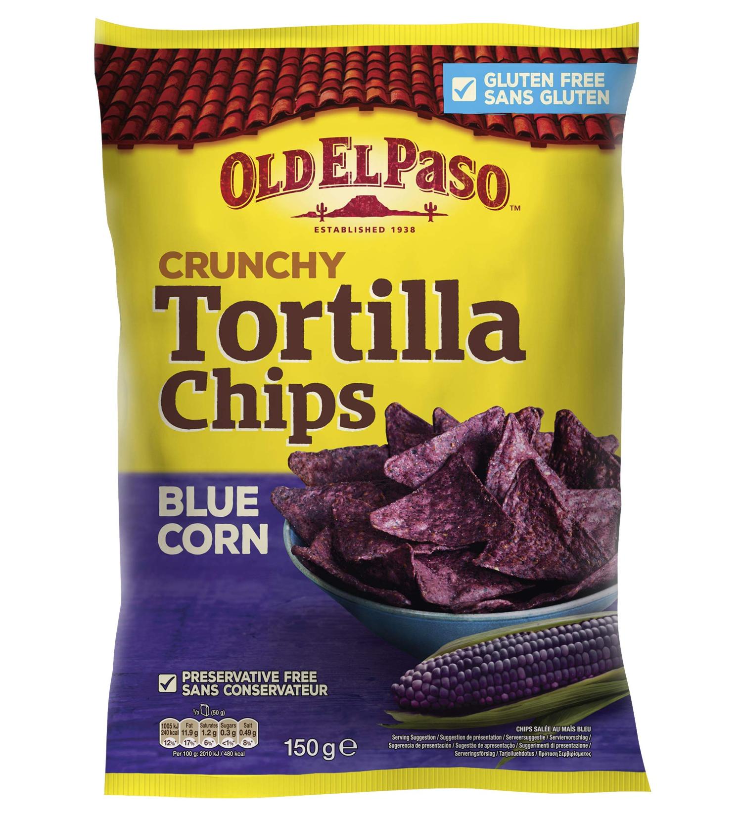 Old El Paso Tortilla Chips Blue corn - Le paquet de 150g