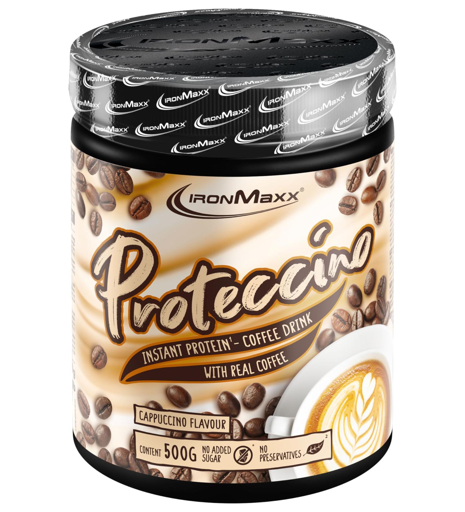 Ironmaxx Proteccino Cappuccino 500g - Protein Coffee with Real Coffee Extract Caffeine & No Added Sugar - Buy Online on GoSupps.com