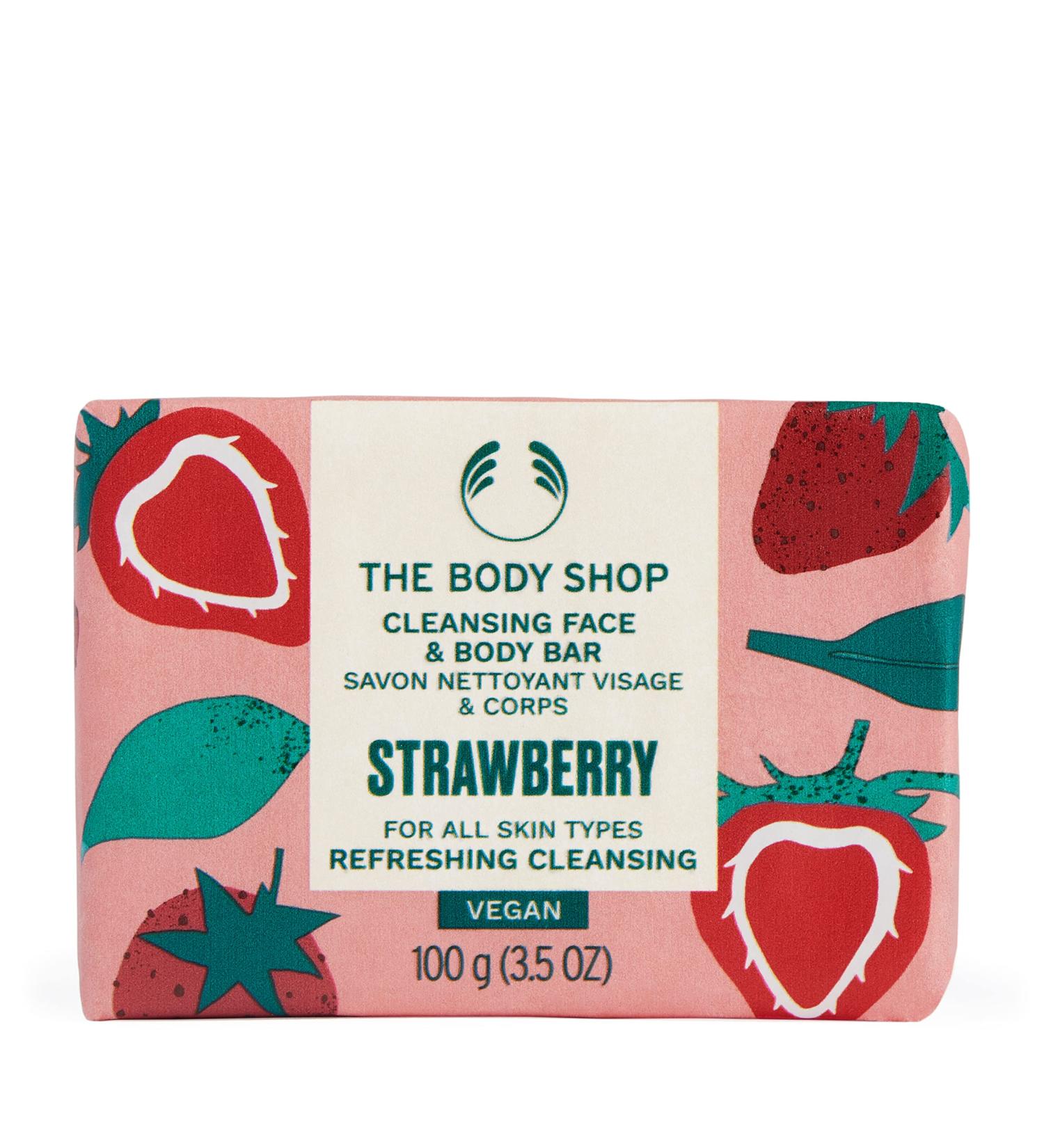The Body Shop Strawberry Cleansing Face & Body Bar - Vegan - 3.5oz - Buy Online on GoSupps.com