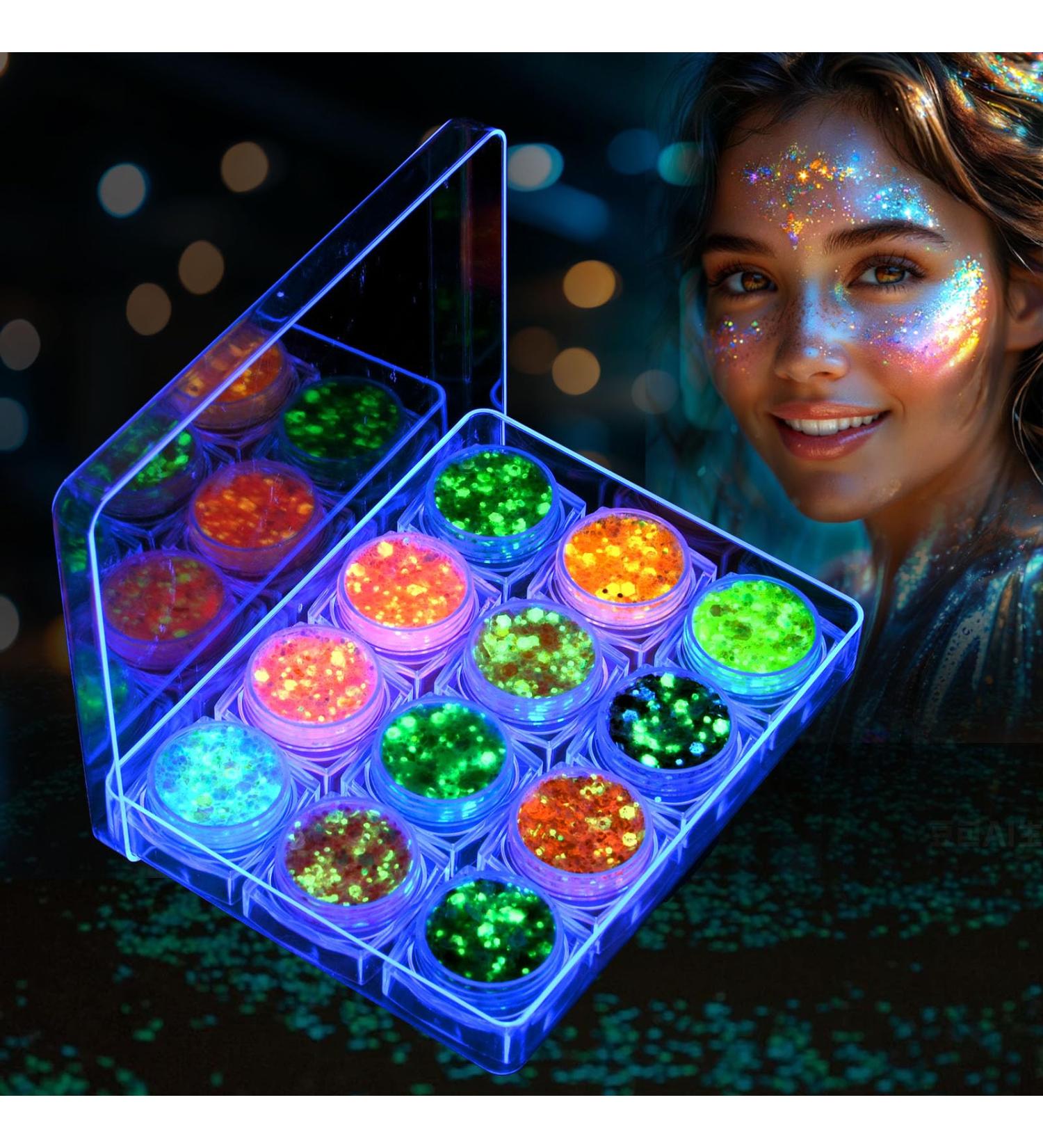  AOOWU Festival Face Glitter 12 Fluorescent Colors Gel Glitter Body Chunky Sequins for Hair Body Festival Accessories Gadget for Halloween Makeup Carnival C - Buy Online on GoSupps.com