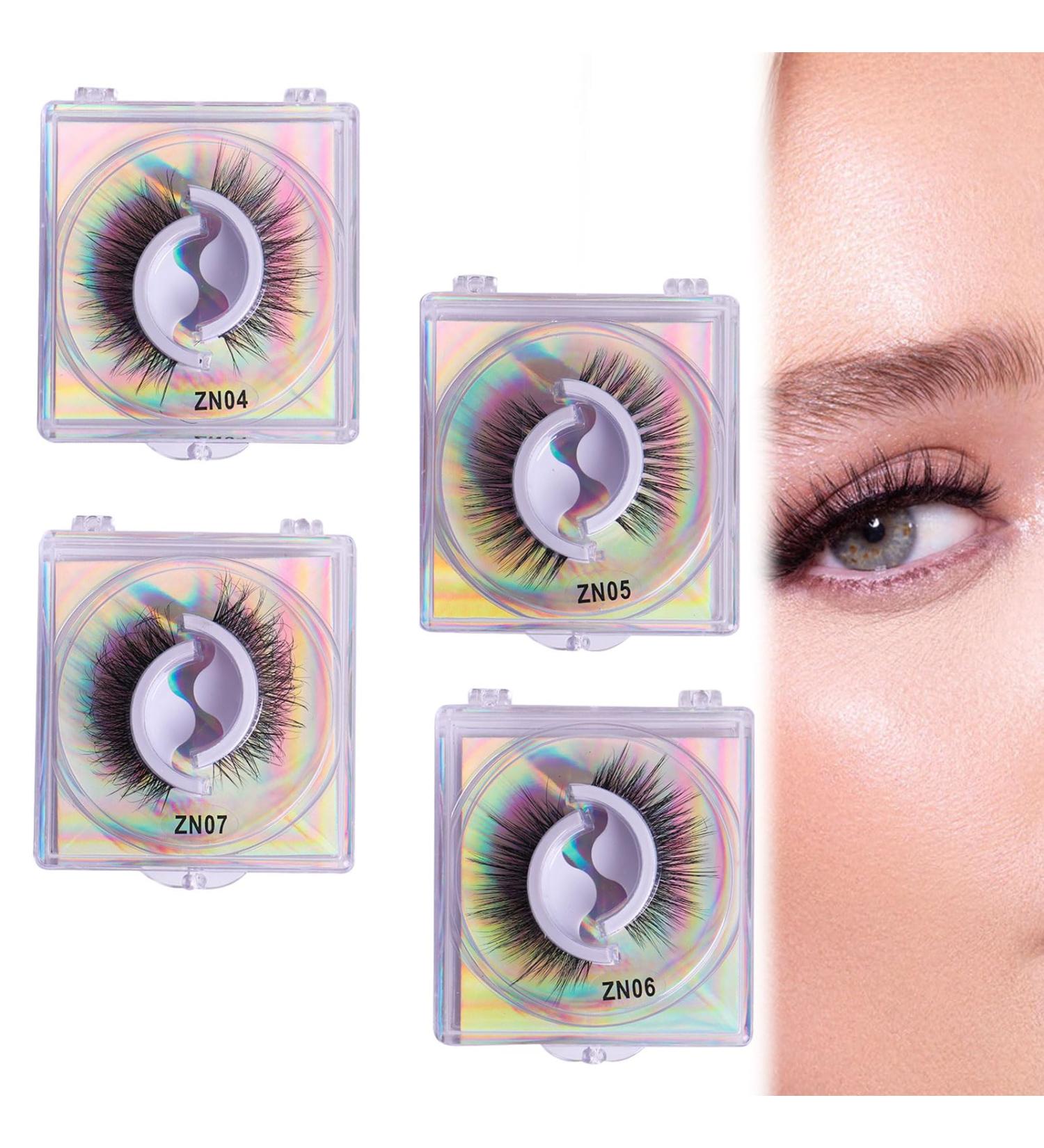 Self Adhesive Eyelashes Reusable 4 Pair Self Adhesive Lashes Reusable Pre Glued Eyelashes Wispy Reusable False Eyelashes Natural Look Self Adhesive Lashes No Glue Needed Add Instant Volume and Glamour - Buy Online on GoSupps.com