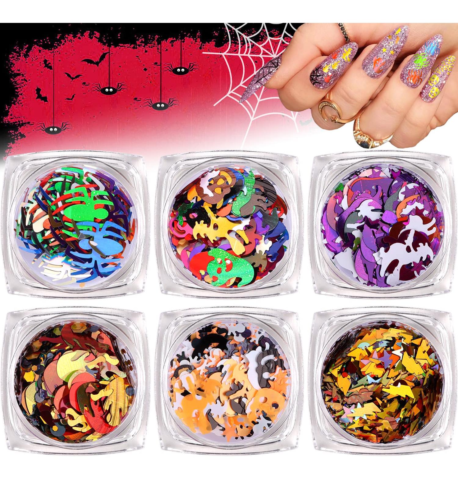 6 Boxes Halloween Nail Glitter Sequins EBANKU Spider Skeleton Flame Nail Art Sequins Halloween Manicure Nail Decoration for DIY Nail Art Decoration Women Girls - Buy Online on GoSupps.com