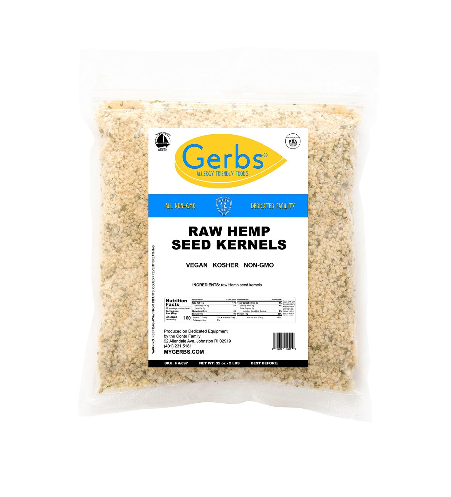 GERBS Raw Hemp Seed Kernels 2 LBS - Premium Grade, Freshly Harvested & Non-GMO | Plant Protein & Omega 3-6 | Keto & Paleo Friendly | Gluten & Peanut Free - Buy Online on GoSupps.com