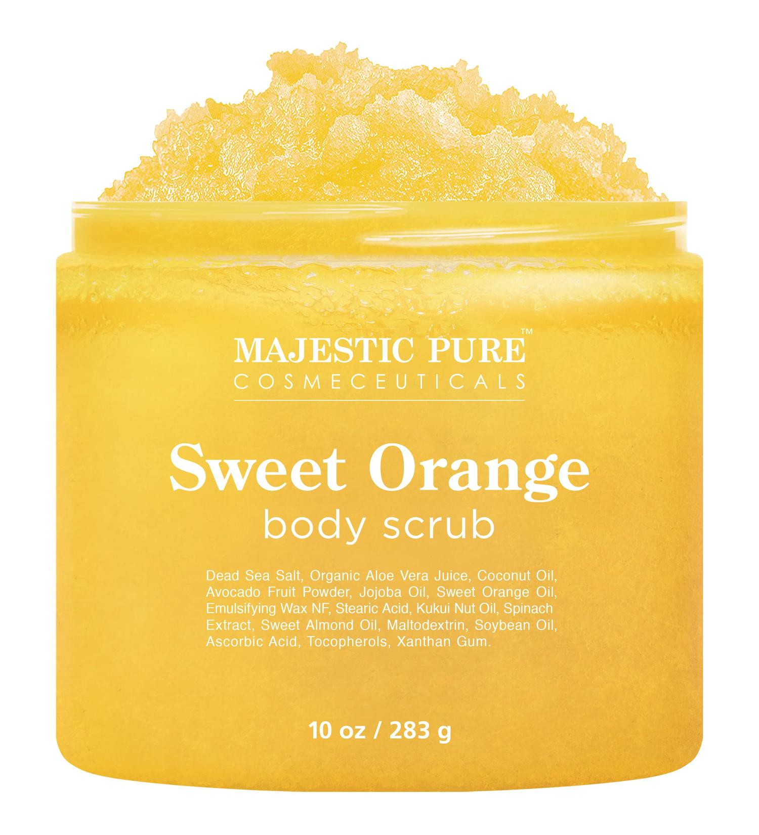 Majestic Pure Sweet Orange Body Scrub - Natural Exfoliating & Moisturizing Skin Care | 10 oz - Perfect Gift for Her - Buy Online on GoSupps.com