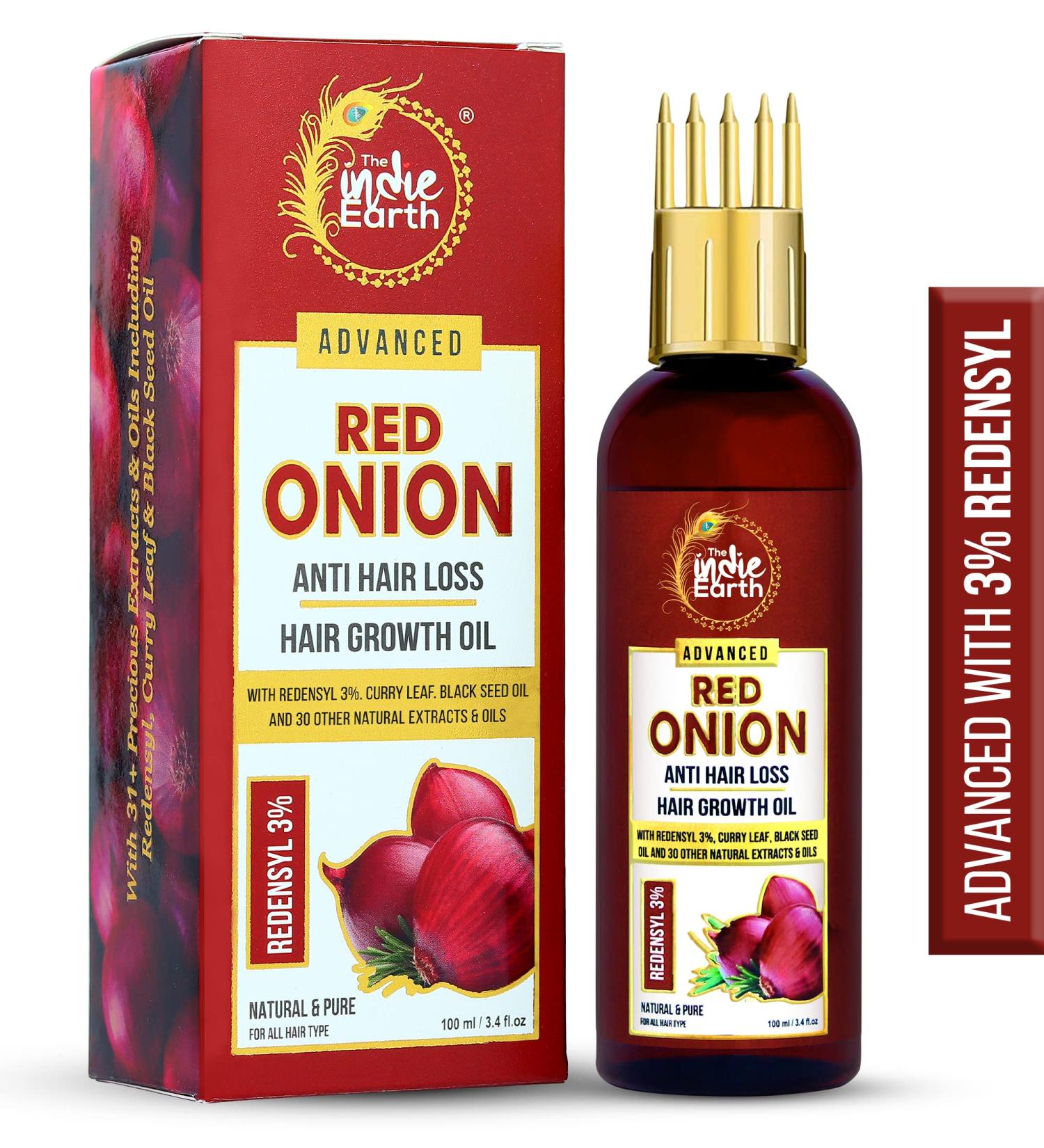 THE INDIE EARTH ADVANCED 3% REDENSYL RED ONION ANTI HAIR LOSS & HAIR GROWTH OIL WITH 32+ NATURAL INGREDIENTS 100ML FIRST TIME EVER WITH 3% REDENSYL MORE EFFECTIVE & BEST HAIR FALL CONTROL OIL Redensyl 3% Red Onion Hair Oil - Buy Online on GoSupps.com
