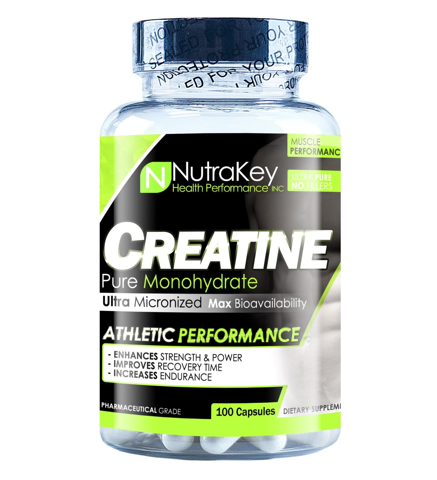 Nutrakey Creatine Monohydrate Capsules - Ultra-micronized Formula for Maximum Bioavailability - 100 Count - Buy Online on GoSupps.com