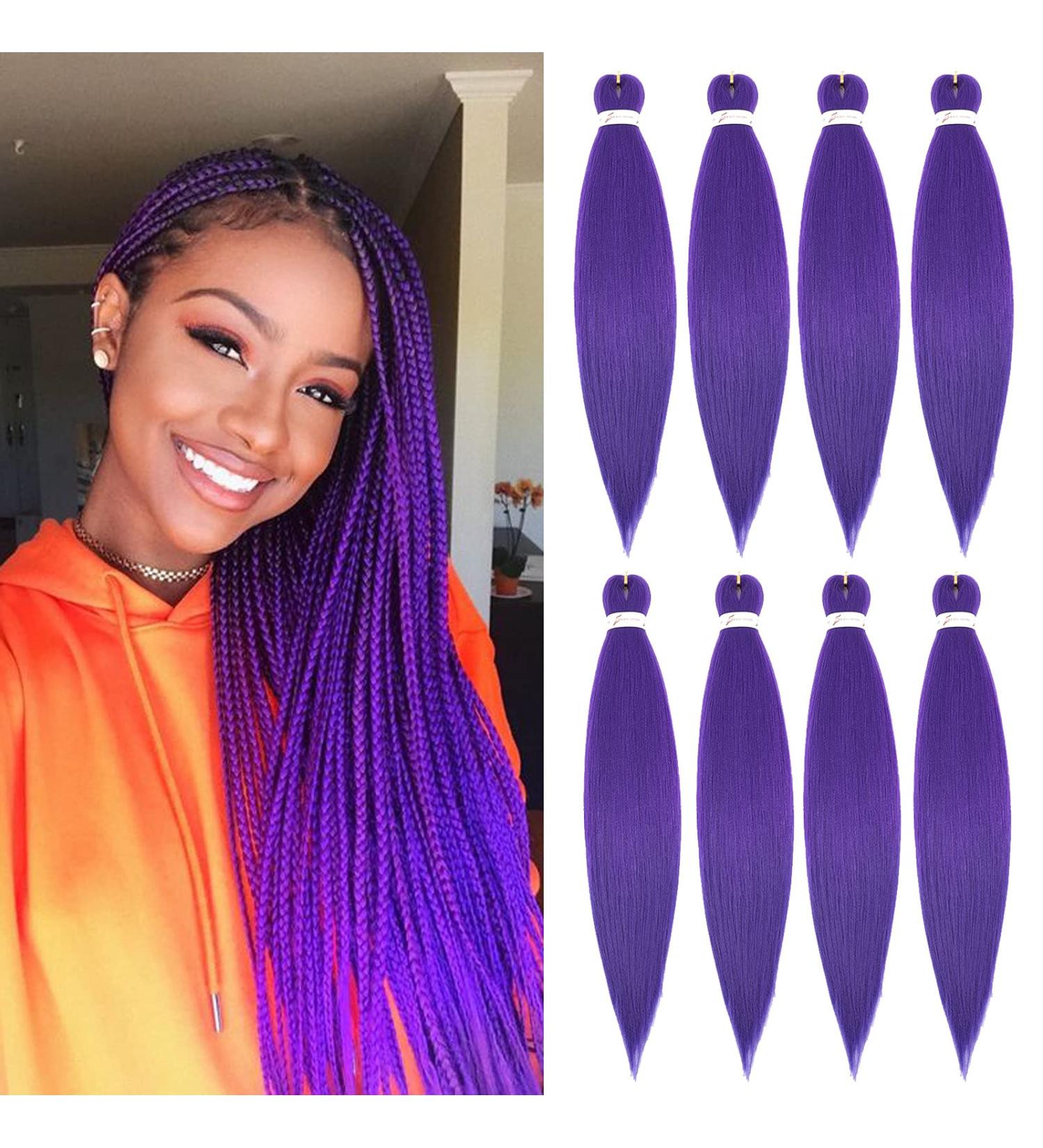 Purple Pre-Stretched Braiding Hair 26 Inch, Pack of 8 - Professional Easy Hot Water Setting Synthetic Fiber Braiding Hair - Buy Online on GoSupps.com