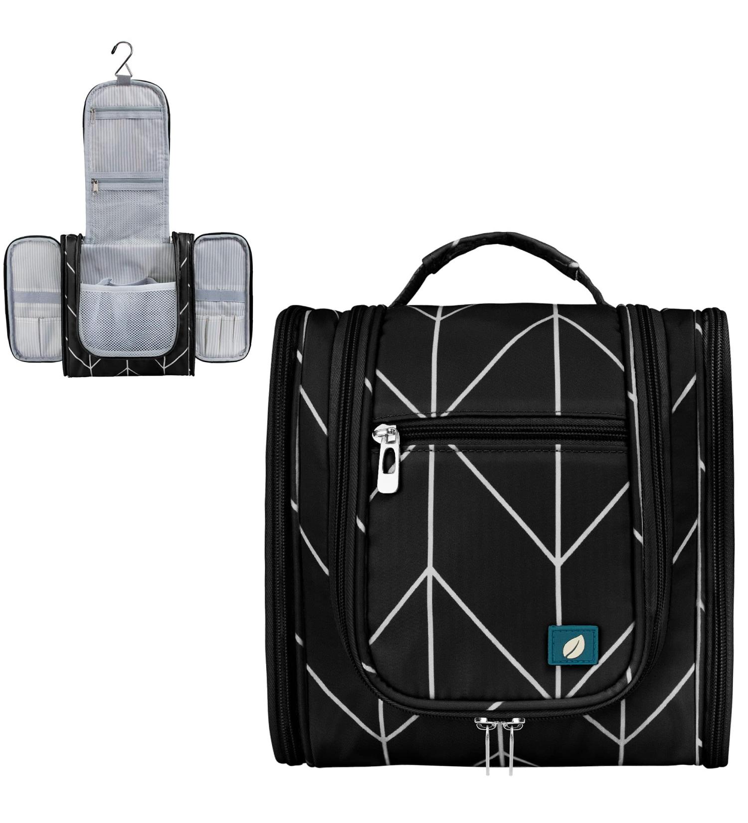 PAVILIA Medium Black Chevron Hanging Toiletry Bag - Travel Organizer for Toiletries, Cosmetics & Makeup - Buy Online on GoSupps.com
