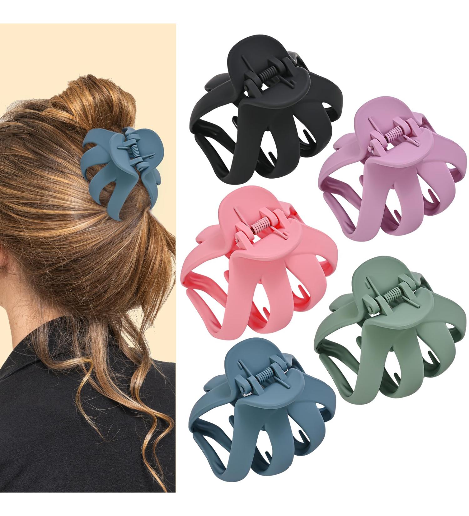 Lolalet Octopus Hair Claw Clips 5 Pack Non-slip Jaw Clips Medium Hair Clamps for Thick Curly Long Hair Wide Grip Hair Accessories for Women Girls -Style A Black/Pink/CornflowerBlue/Plum/CadetBlue - Buy Online on GoSupps.com
