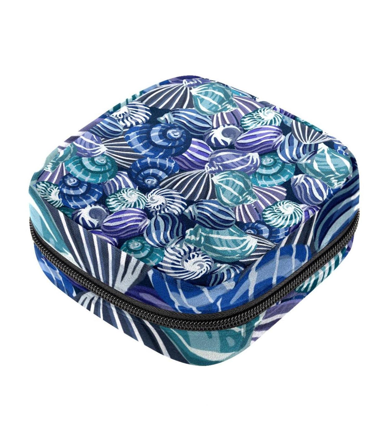 Sea Shells Pattern Menstrual Pad & Cup Storage Bag | Portable Sanitary Napkins Pocket for Teen Girls & Women - Buy Online on GoSupps.com