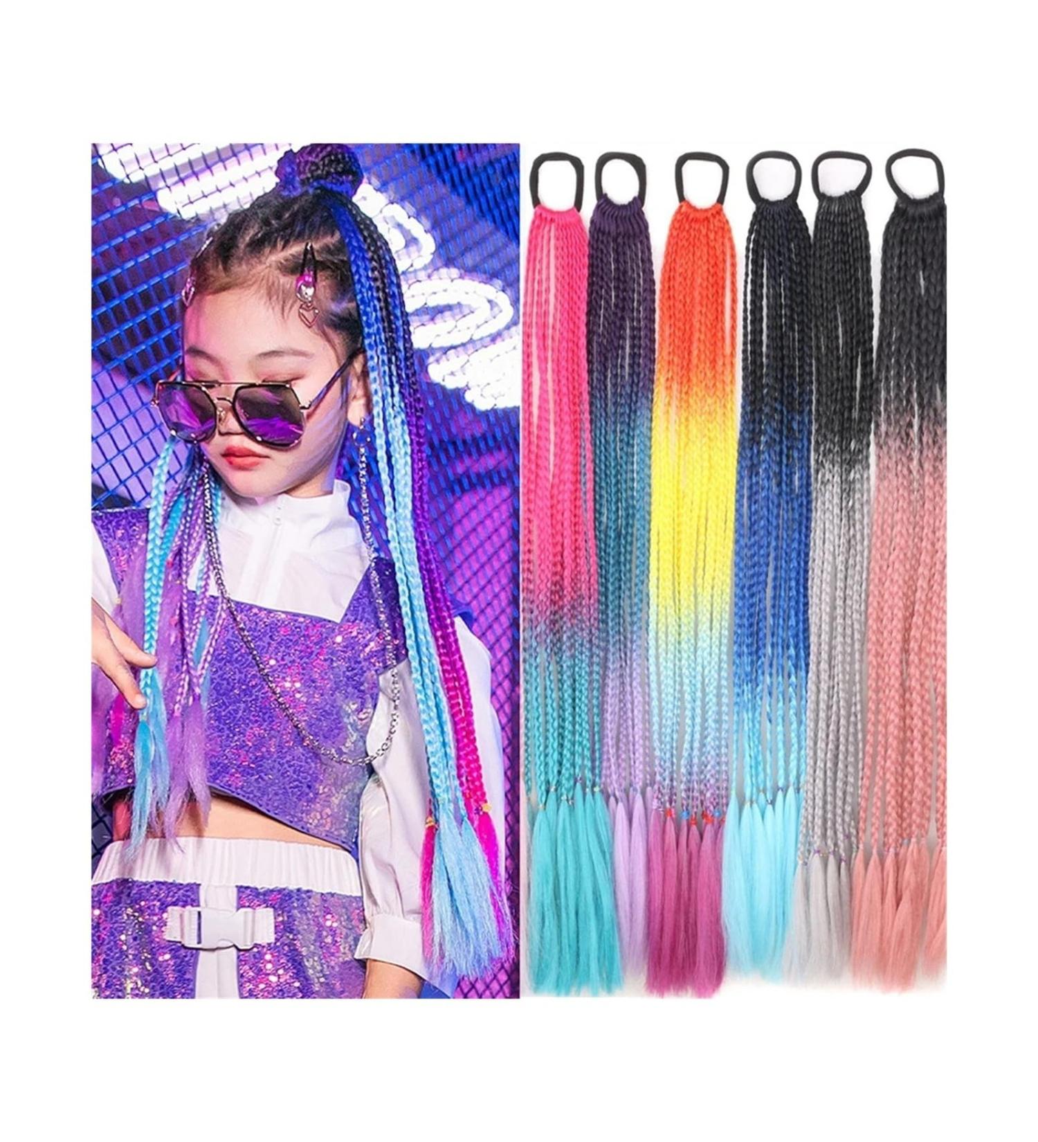 Human Hair Ponytail Hair Piece 24" Colored Braids Ponytail Extensions with Elastic Hair Tie 12 Strands Rainbow Braided Synthetic Ponytail Hairpieces for Women Girls Ponytail Hairpiece for Women(Col 24inches C26 - Buy Online on GoSupps.com