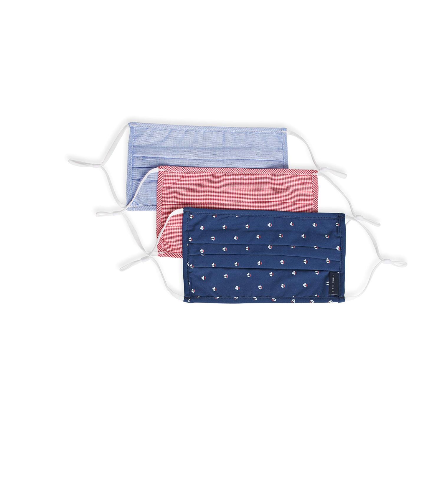 Perry Ellis Standard Reusable Pleated Woven Fabric Face Masks - 3 Summer Prints, Pack of 3, Assorted Colors - 3 Count - Buy Online on GoSupps.com