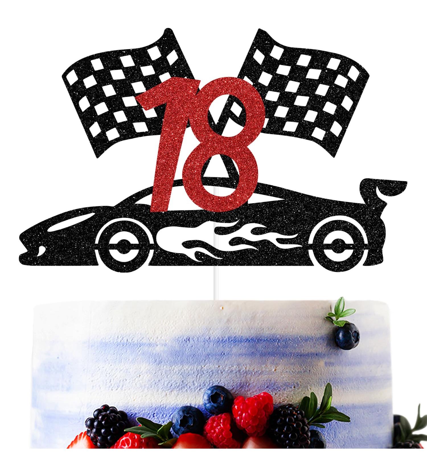 Sriburcio Black Glitter Race Car 18 Cake Topper Happy 18th Birthday/Cheer to 18 Years Race Car Themed 18th Birthday Party Decorations - Buy Online on GoSupps.com