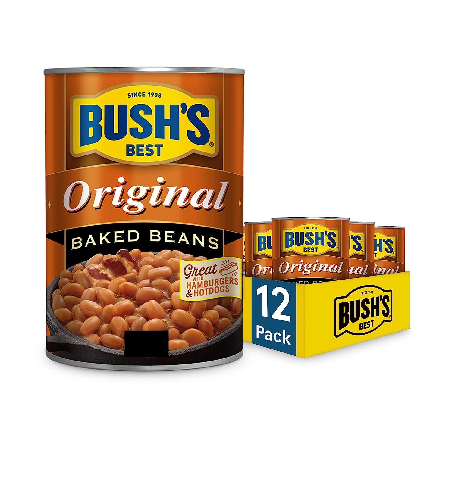BUSH'S BEST Canned Original Baked Beans (Pack of 12) - Plant Based Protein, Fiber, Low Fat, Gluten Free - 16 oz - Buy Online on GoSupps.com