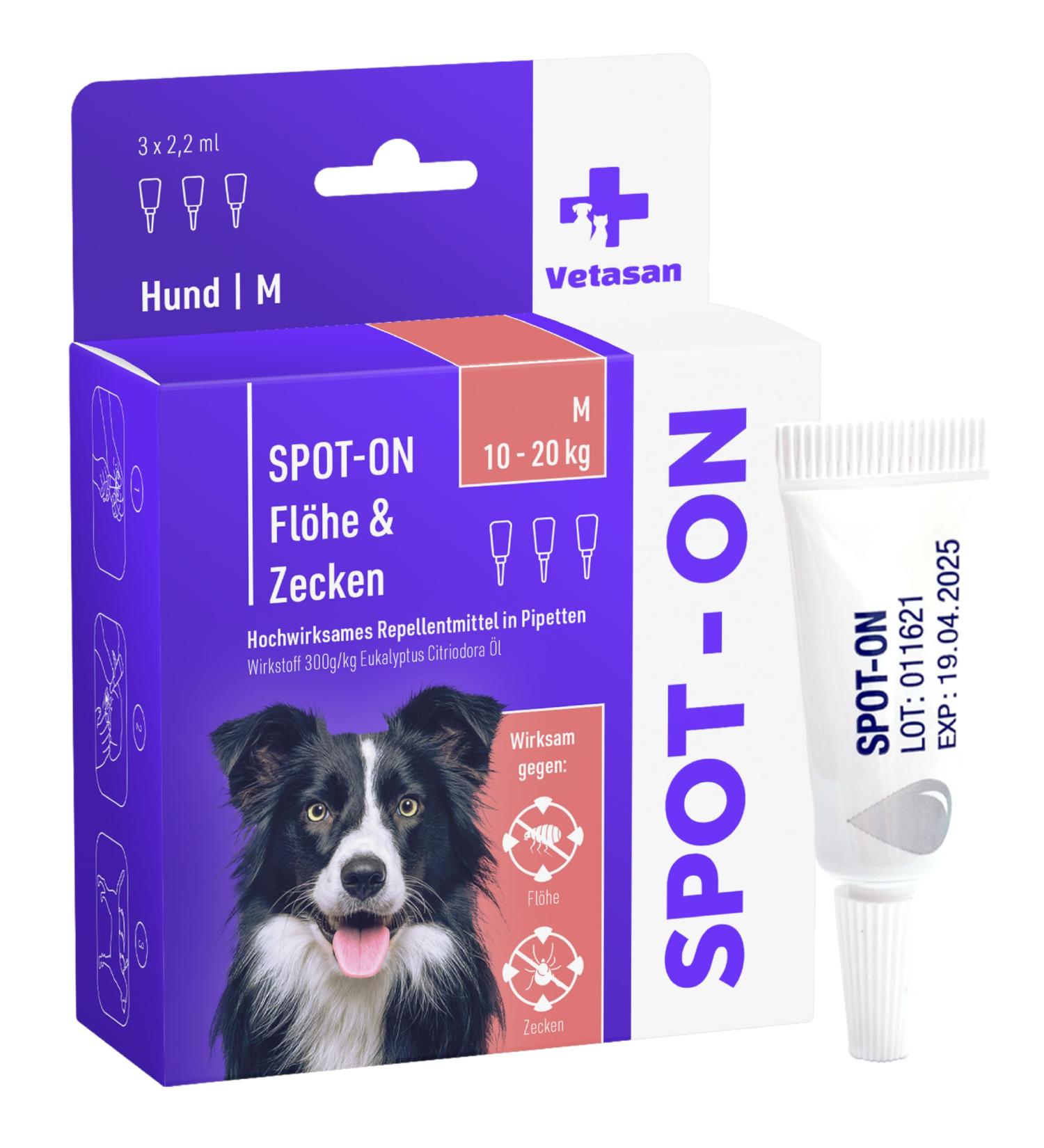 Vetasan Spot-On for Dogs 10-20kg | Flea & Tick Protection | 3 Months Effectiveness | Highly Effective Tick Repellent - Buy Online on GoSupps.com
