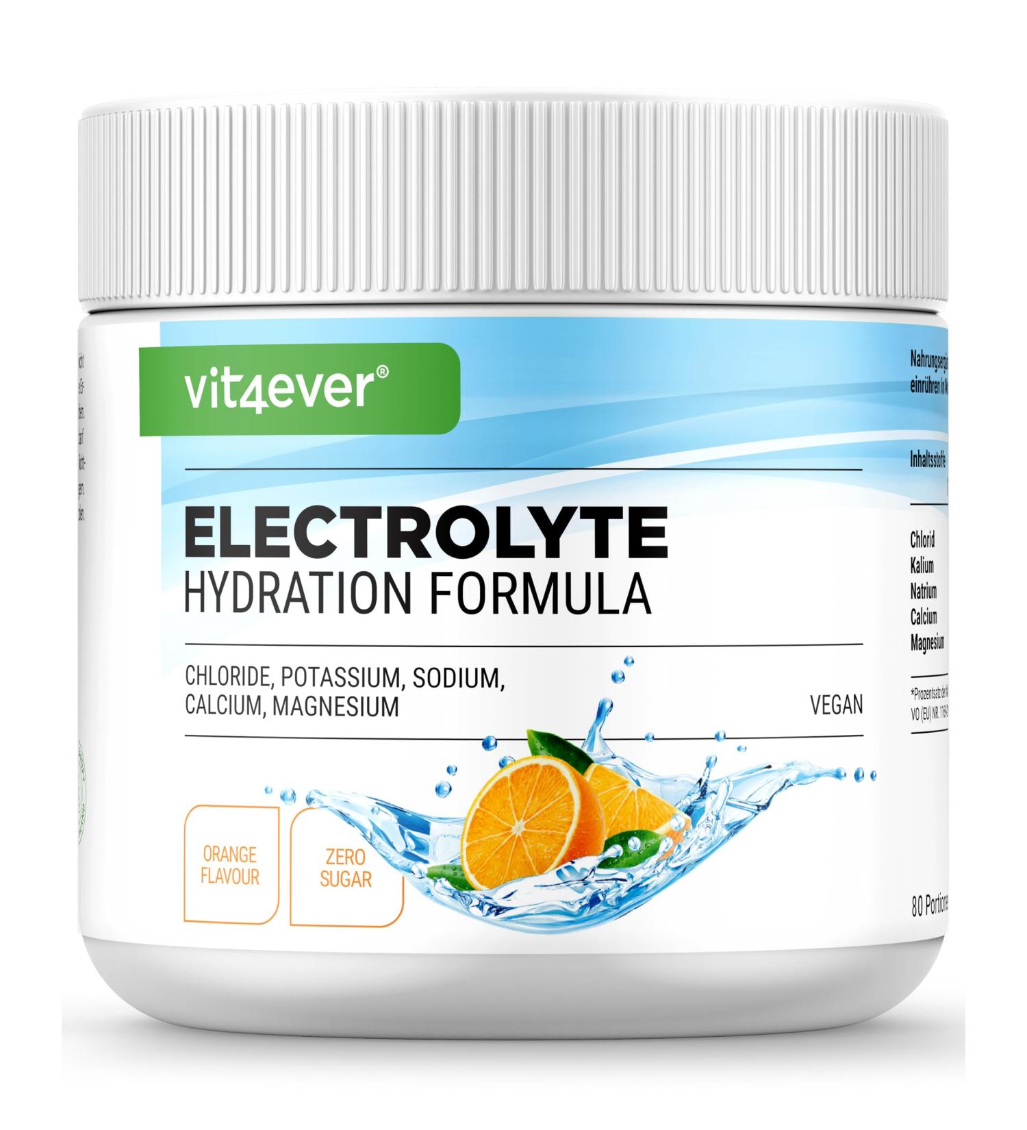 Electrolytes - 400g (80 servings) - Formula with Chloride Potassium Sodium Calcium Magnesium - Perfect for Athletes in Dehydration - Sugar Free - Vegan - Orange Flavor - Buy Online on GoSupps.com