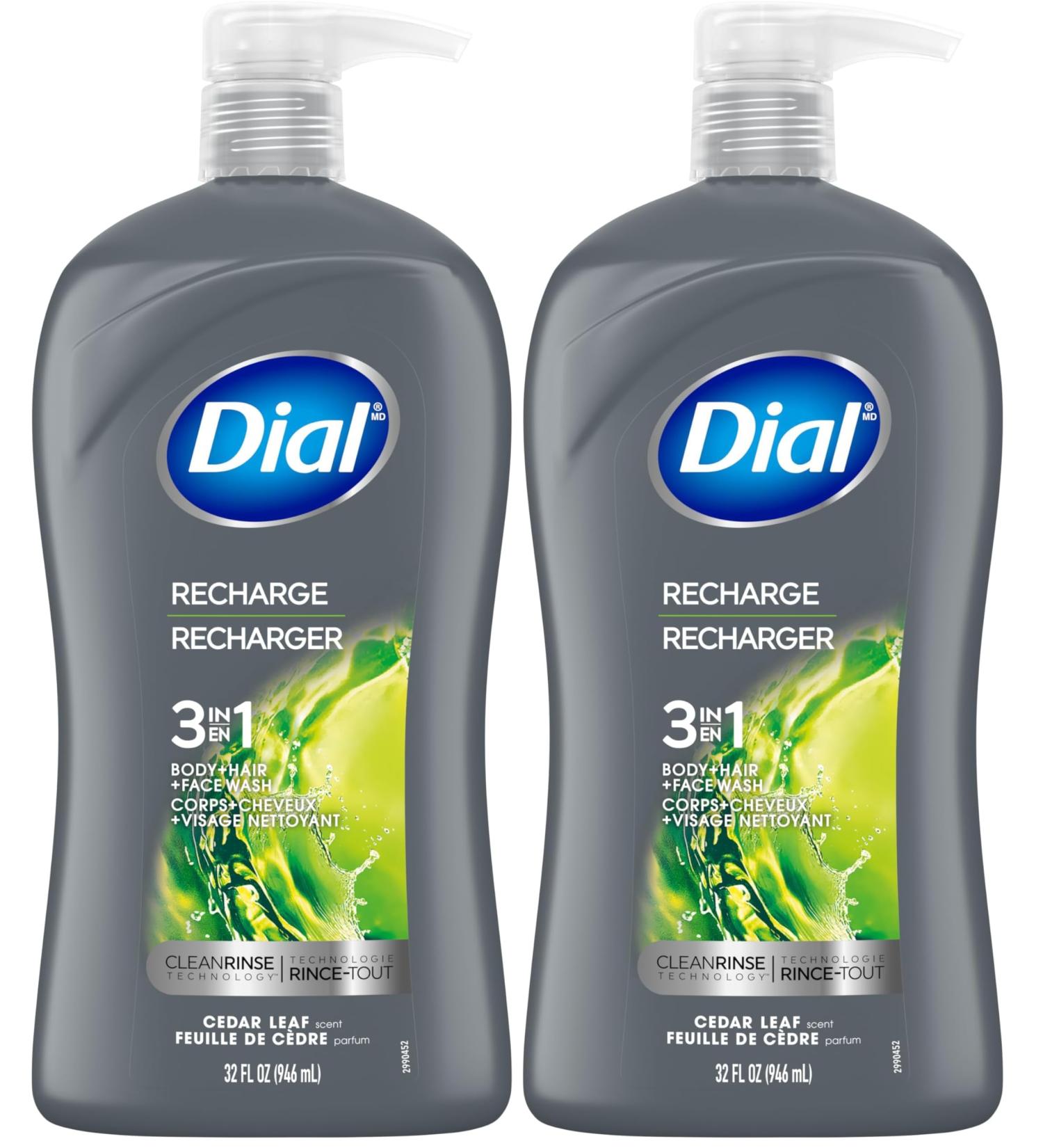 Dial Men 3 in 1 Body Hair and Face Wash Recharge 32 Fl Oz Cedar Leaf Scent Cleanses Deep + Gentle on Skin with Clean Rinse Technology (Pack of 2) 32 Fl Oz (Pack of 2) - Buy Online on GoSupps.com