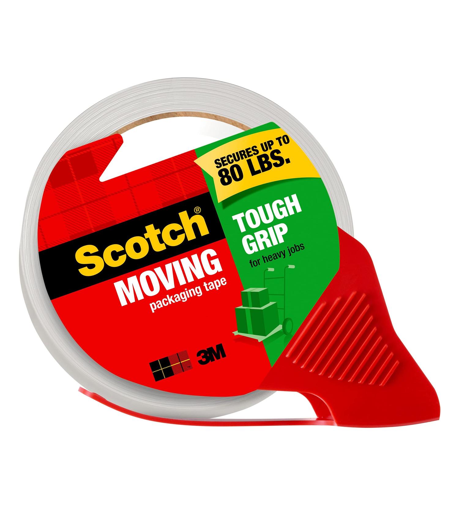 Scotch Tough Grip Moving Packaging Tape  1.88" x 54.6 yd  Strong Hold on All Box Types Including Recycled  Secures Boxes up to 80 lbs  1.88" x 54.6 yd  3" Core  Clear  1 Dispensered Roll (3500-RD) 1 Roll - Buy Online on GoSupps.com
