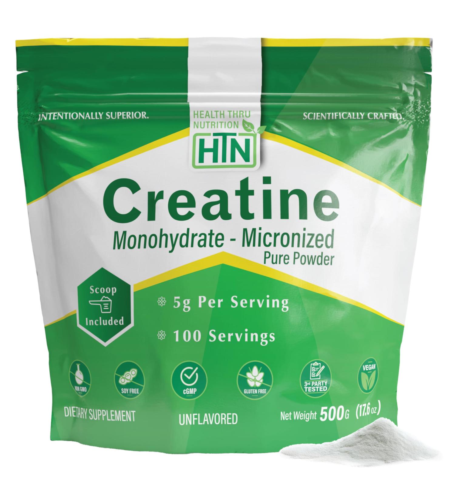 Health Thru Nutrition Creatine Monohydrate Micronized Powder 500g Pure Unflavored 5g Per Scoop Workout Support Muscle Fuel and Recovery Bulk Supplement | Non-GMO Vegan - Buy Online on GoSupps.com
