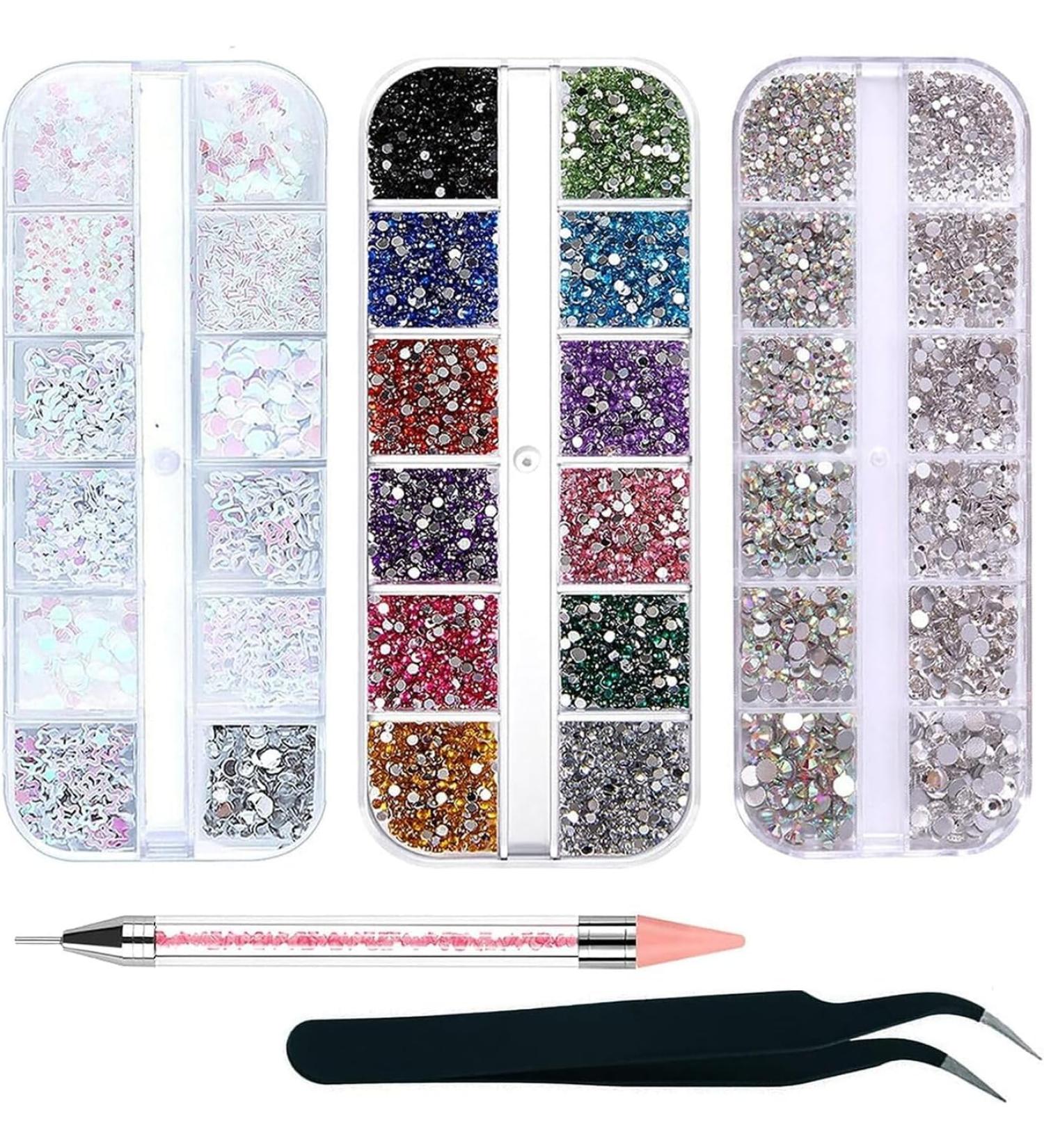 4200 Pieces Rhinestones Nail Art Kit - 36 Colors Glitter Stones & Accessories | Crystal Nail Decorations with Pitcher & Dotting Pen - Buy Online on GoSupps.com