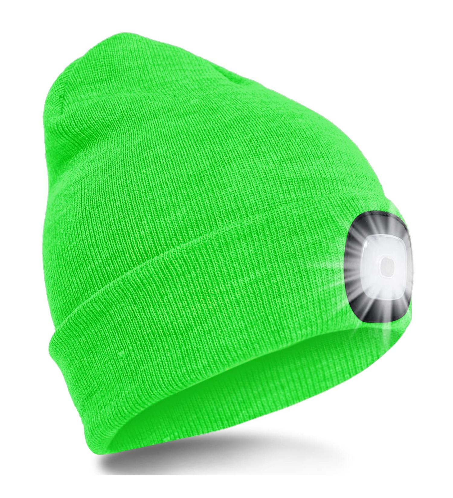 SPGOOD LED Beanie Hat | Illuminated Warm Winter Cap for Men | Perfect Gift for Fishing Jogging Camping & Run - Fluorescent Green - Buy Online on GoSupps.com