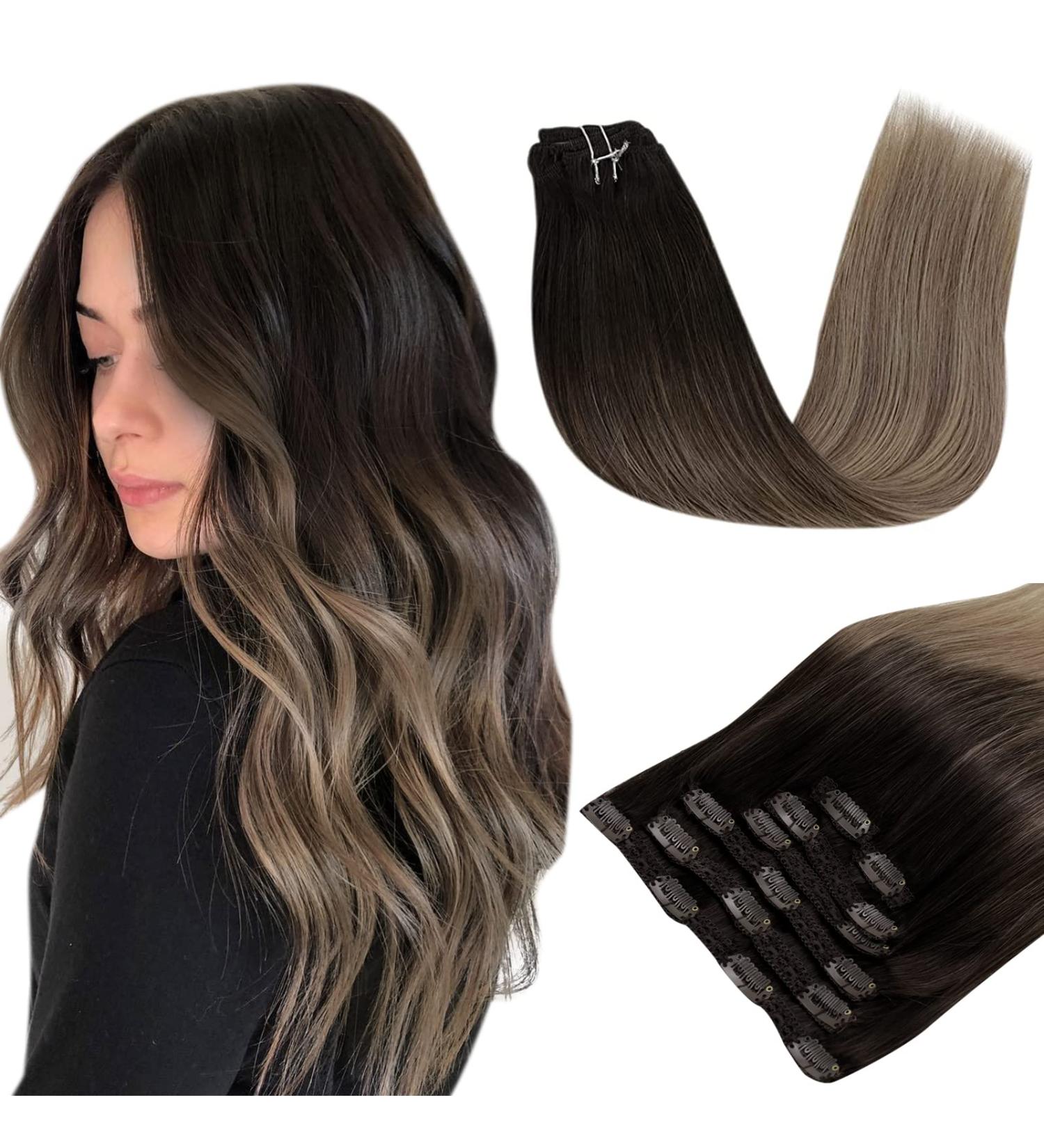 Runature Real Hair Clip-In Extensions - Ombre Dark Brown to Medium Brown & Ash Blonde - 80g 30cm 7PCs #2/6/18 - Smooth & Versatile Hair Recovery - Buy Online on GoSupps.com