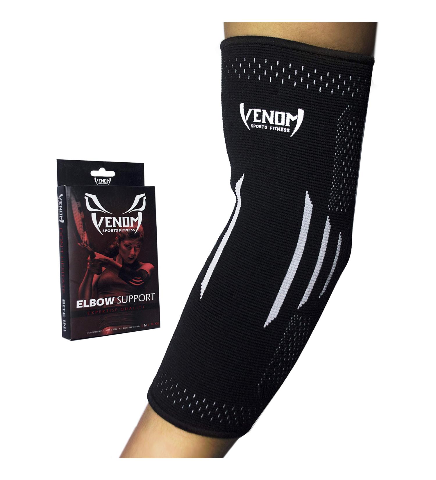 Venom Elbow Brace Compression Sleeve - Elastic Support for Tendonitis, Tennis Elbow, Arthritis - Black Large - Men, Women - 1 Pack - Buy Online on GoSupps.com