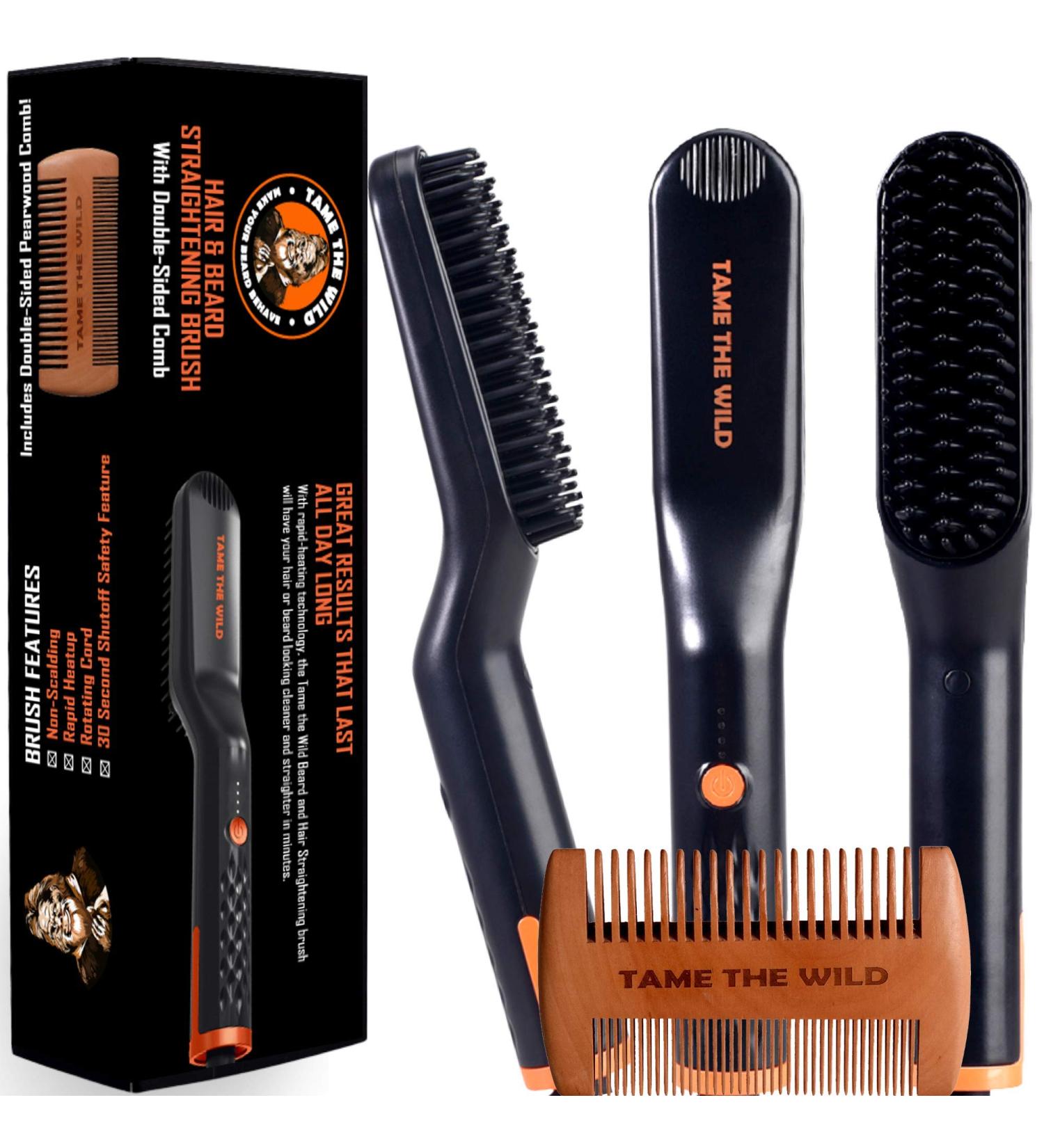 Tame The Wild Premium Beard Straightener - Ionic Anti-Scald Technology - 3 Temp Settings - Includes Wooden Comb - Gift Set - Buy Online on GoSupps.com