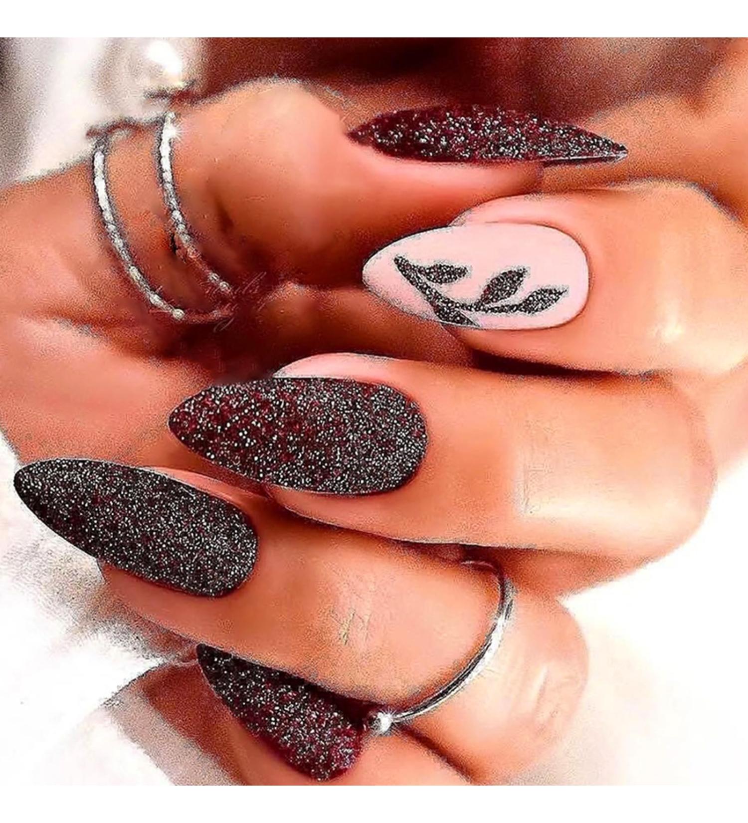 24Pcs Almond Matte Red Press on False Nails with Leaves Designs - Stiletto French Tips Autumn Fake Nails - Buy Online on GoSupps.com