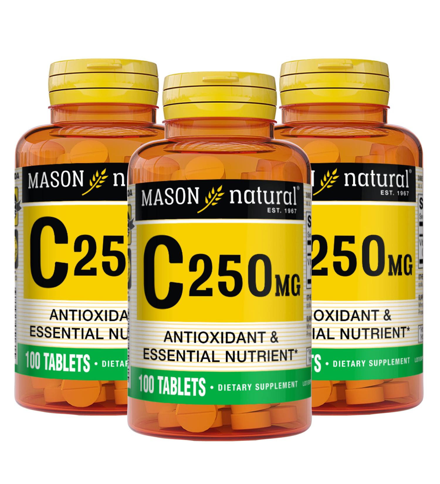 Mason Natural Vitamin C 250mg - Immune System Support & Antioxidant - 100 Tablets x 3 - Buy Online on GoSupps.com
