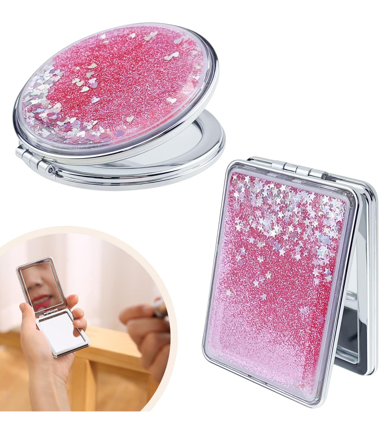 Creative Quicksand Double-Sided Makeup Mirror Set for Women - Portable Travel Compact Pocket Mirror with Glitter - 2 Pcs - Buy Online on GoSupps.com