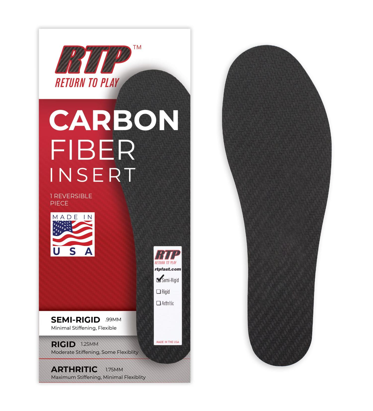 Carbon Fiber Full Shoe Inserts - Semi-Rigid 24 cm (Men's Size 7 / Women's Size 8) - Made in the USA | International Shipping Available - Buy Online on GoSupps.com