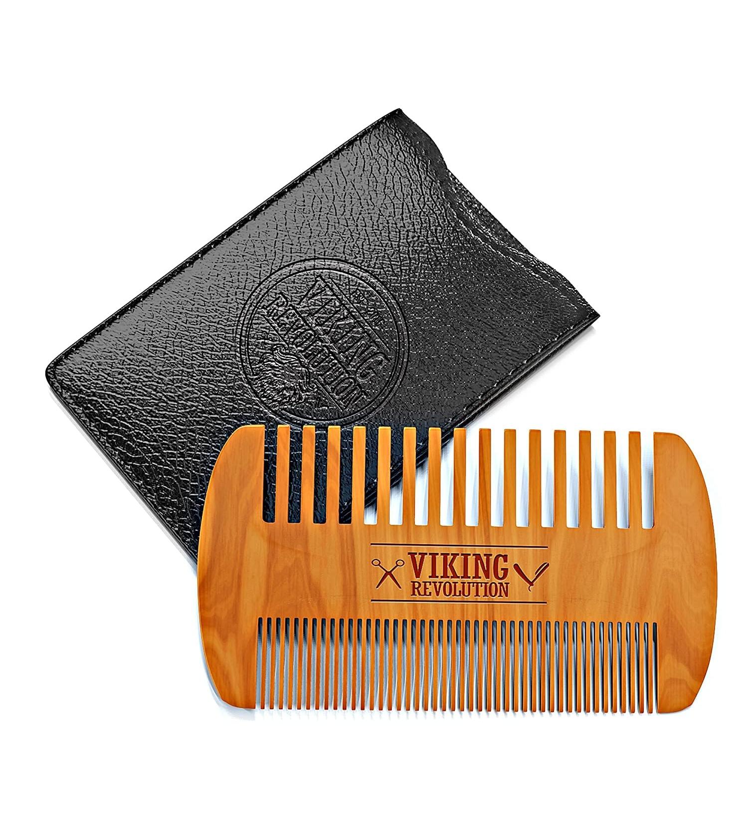 Viking Revolution Wooden Beard Comb Case - Dual Action Fine & Coarse Teeth, Ideal for Balms & Oils, Top Pocket Comb for Beards & Mustaches - Buy Online on GoSupps.com