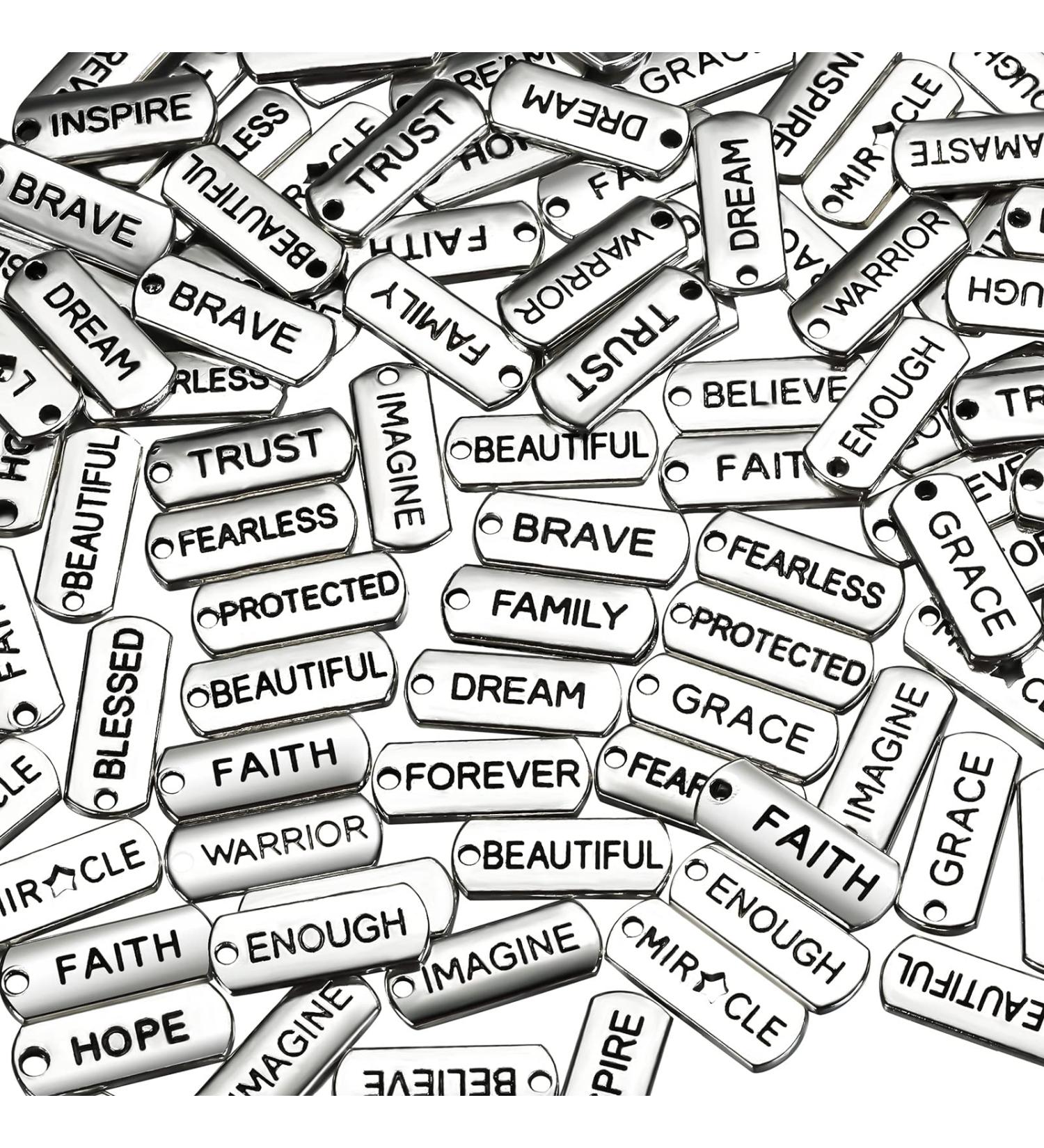 Hicarer 80 Word Charms Pendants - Engraved Motivational Jewelry Accessories in Silver - Buy Online on GoSupps.com