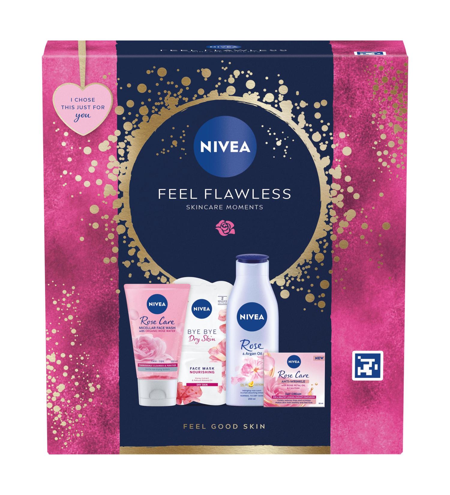 NIVEA Feel Flawless Gift Set (4 Products) Women's Gift Set with Skincare Essentials Includes Body Lotion Face Mask Face Wash and Day Cream - Buy Online on GoSupps.com