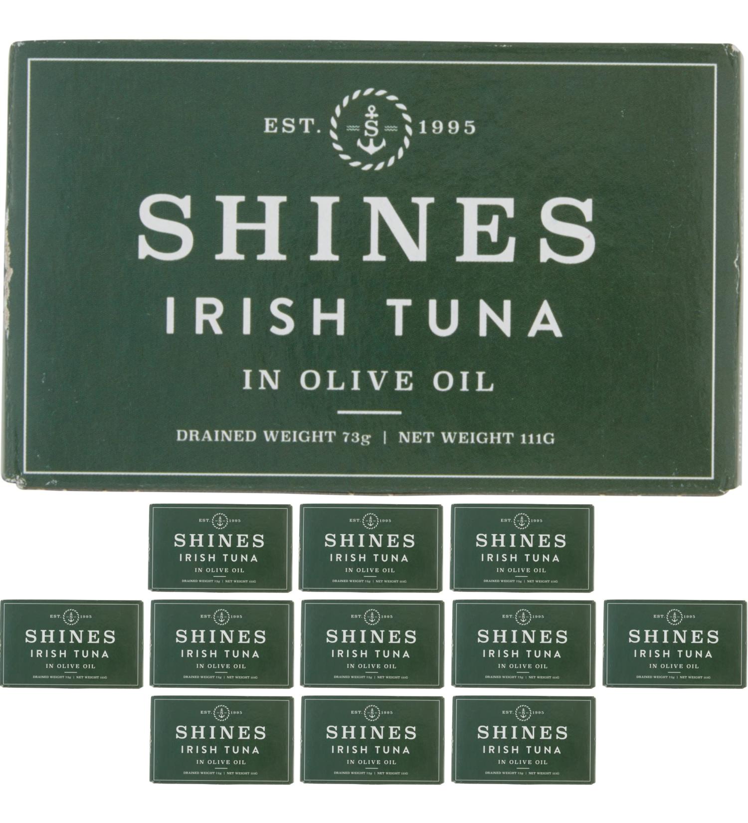 Shines Wild Irish Albacore Tinned Tuna in Olive Oil - Low Carb & High Protein Canned Tuna - Ideal for Keto Diet - Hand Filleted - High in Omega 3 - Gluten Free - 12 x 111g Cans - Buy Online on GoSupps.com